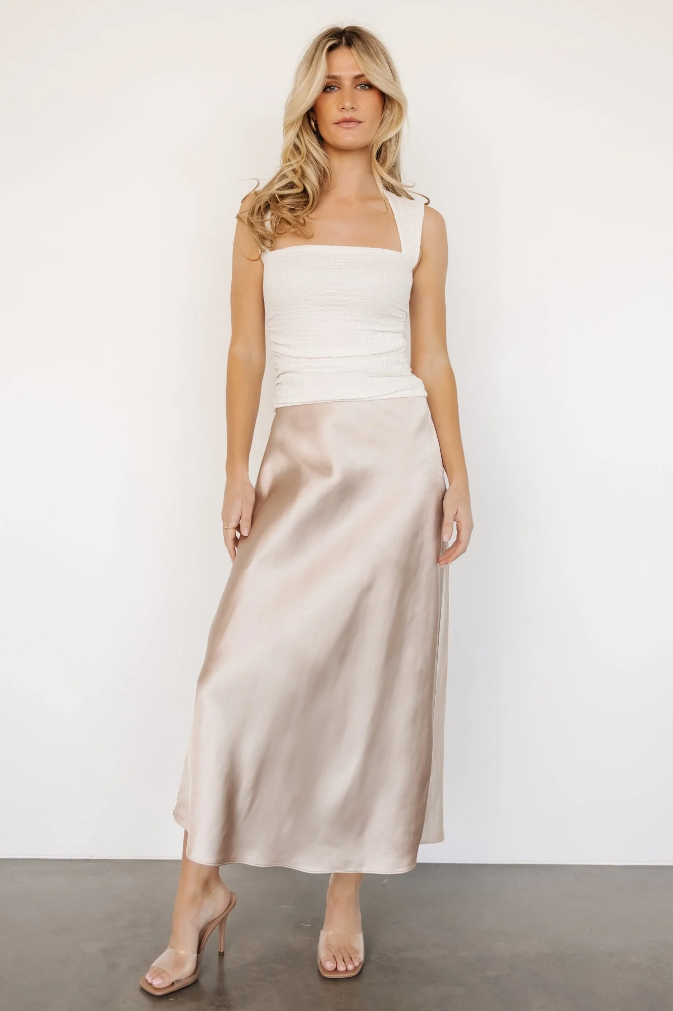 Celeste Satin Midi Skirt | Champagne - Jamouz