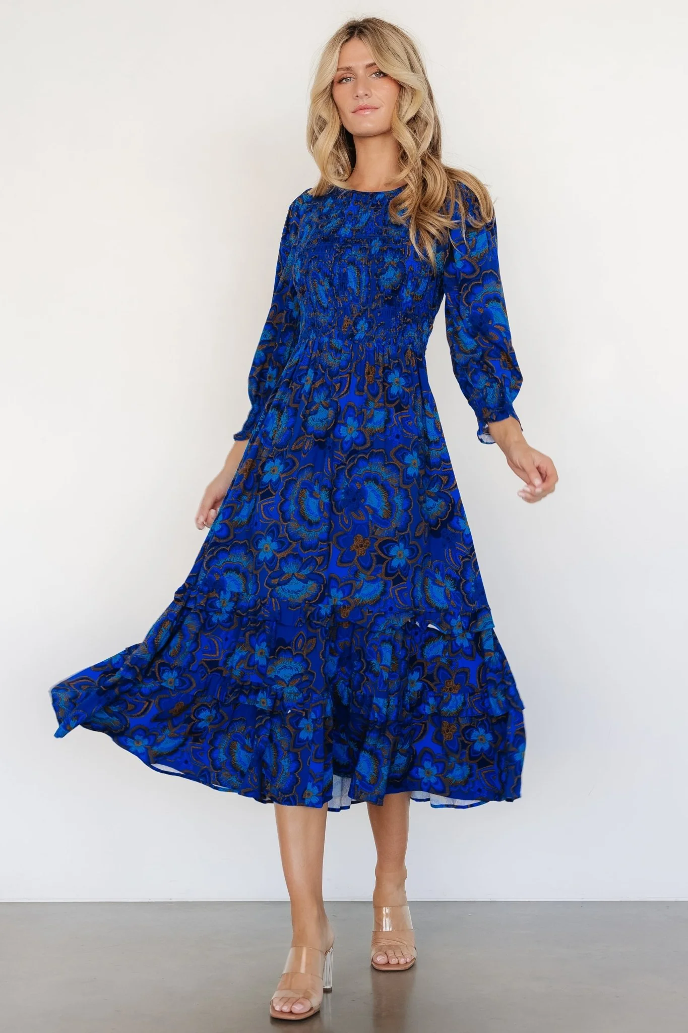 Andersen Smocked Midi Dress | Cobalt Floral - Jamouz