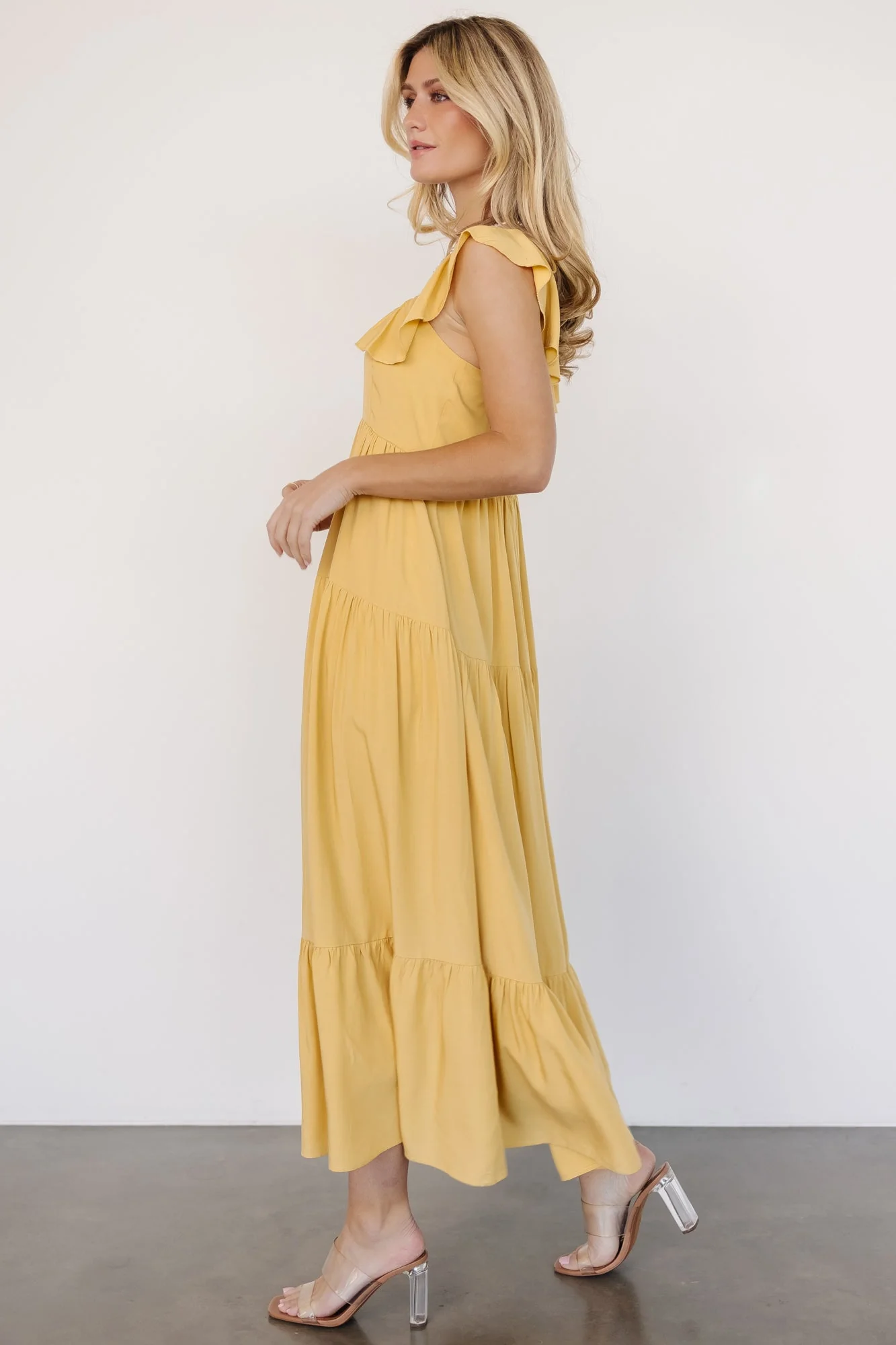 Ellie Ruffle Top Dress | Golden Yellow - Jamouz