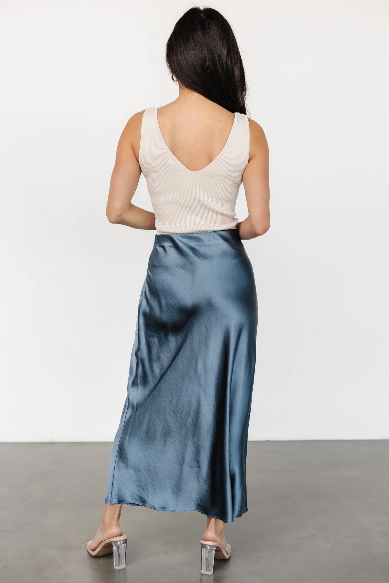 Celeste Satin Midi Skirt | Steel Blue - Jamouz