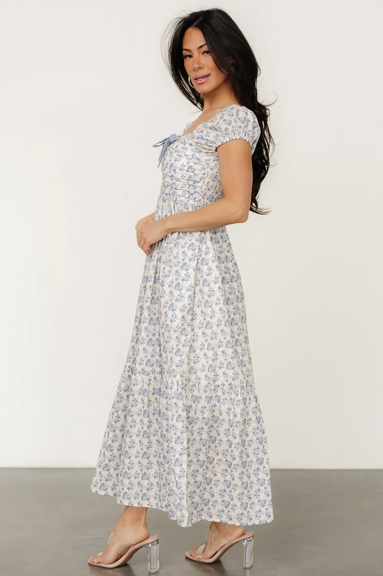 Haven Bow Dress | Ivory + Blue Floral - Jamouz