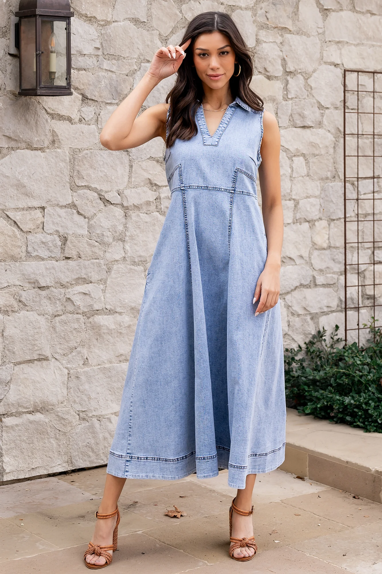 Georgia Sleeveless Midi Dress | Denim - Jamouz