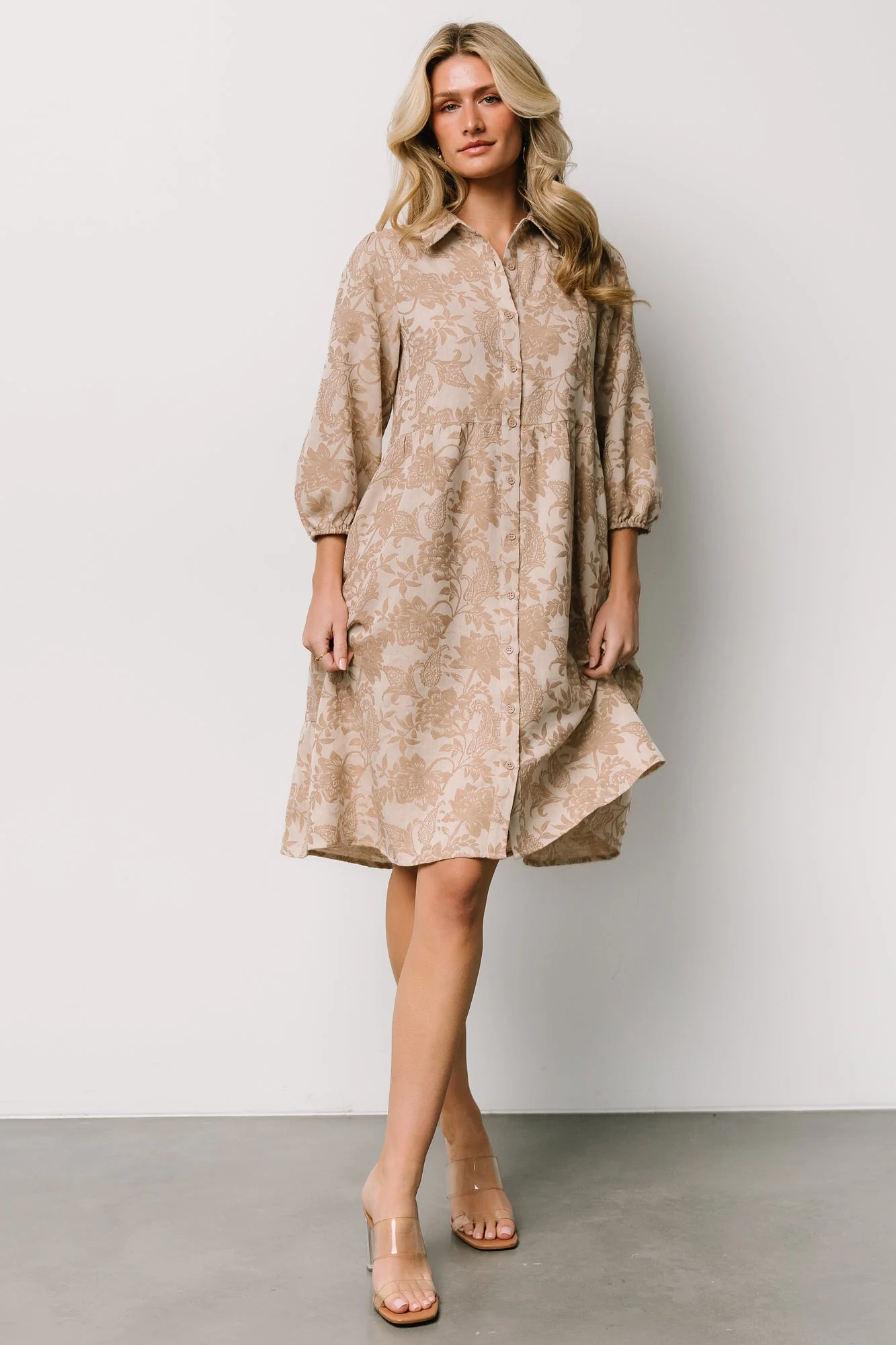 Dakota Babydoll Dress | Taupe Print - Jamouz