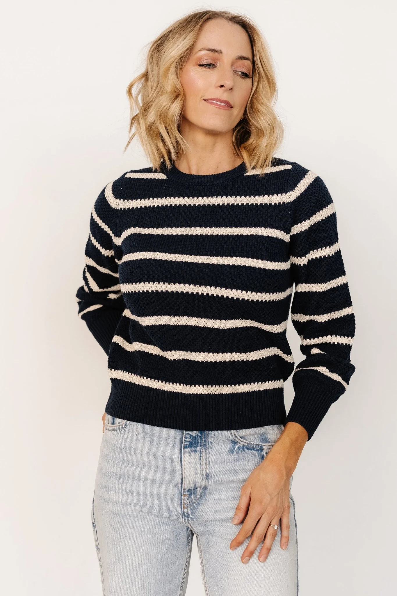 Rianne Knit Sweater | Navy + Cream Stripe - Jamouz