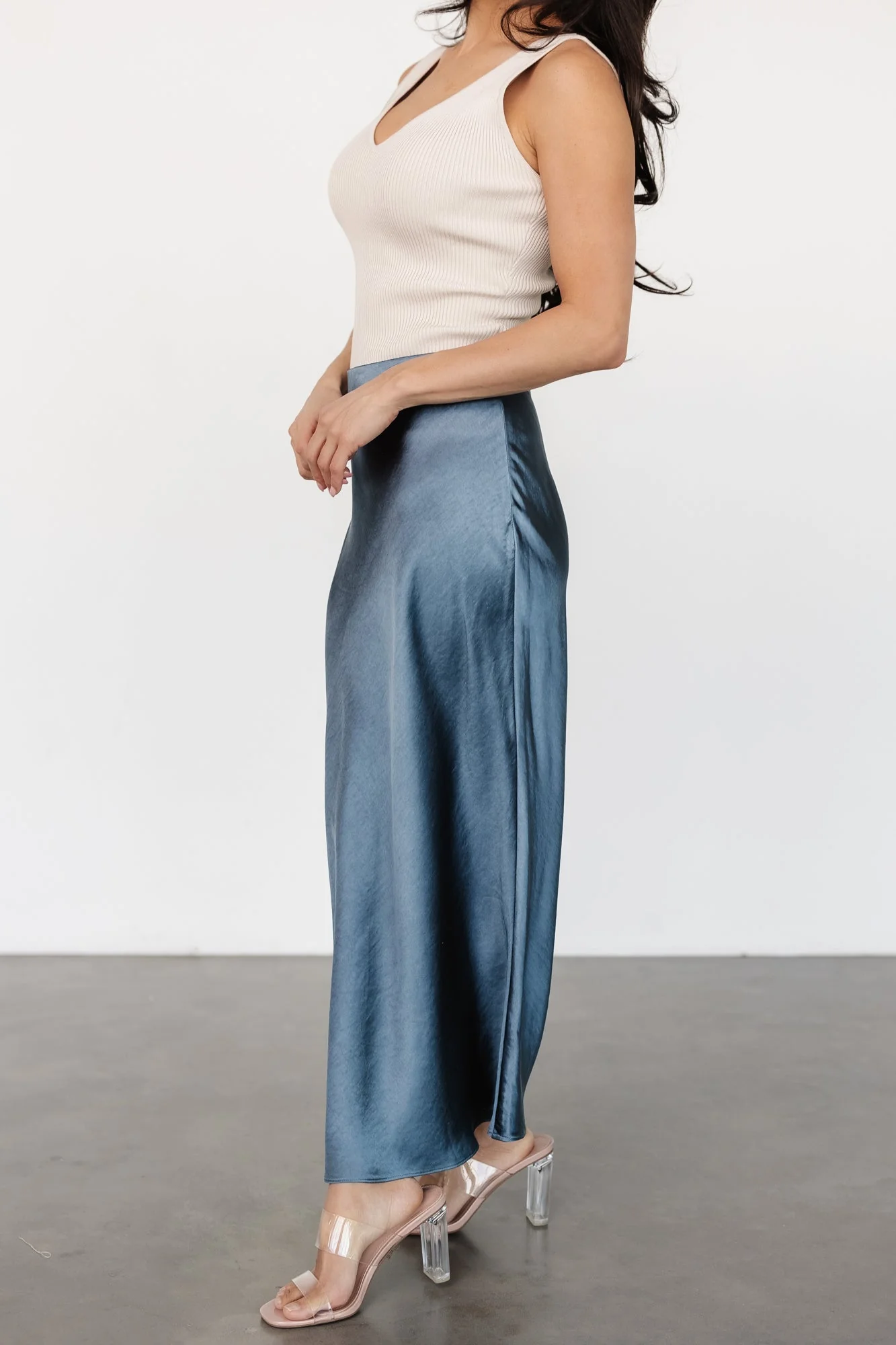 Celeste Satin Midi Skirt | Steel Blue - Jamouz