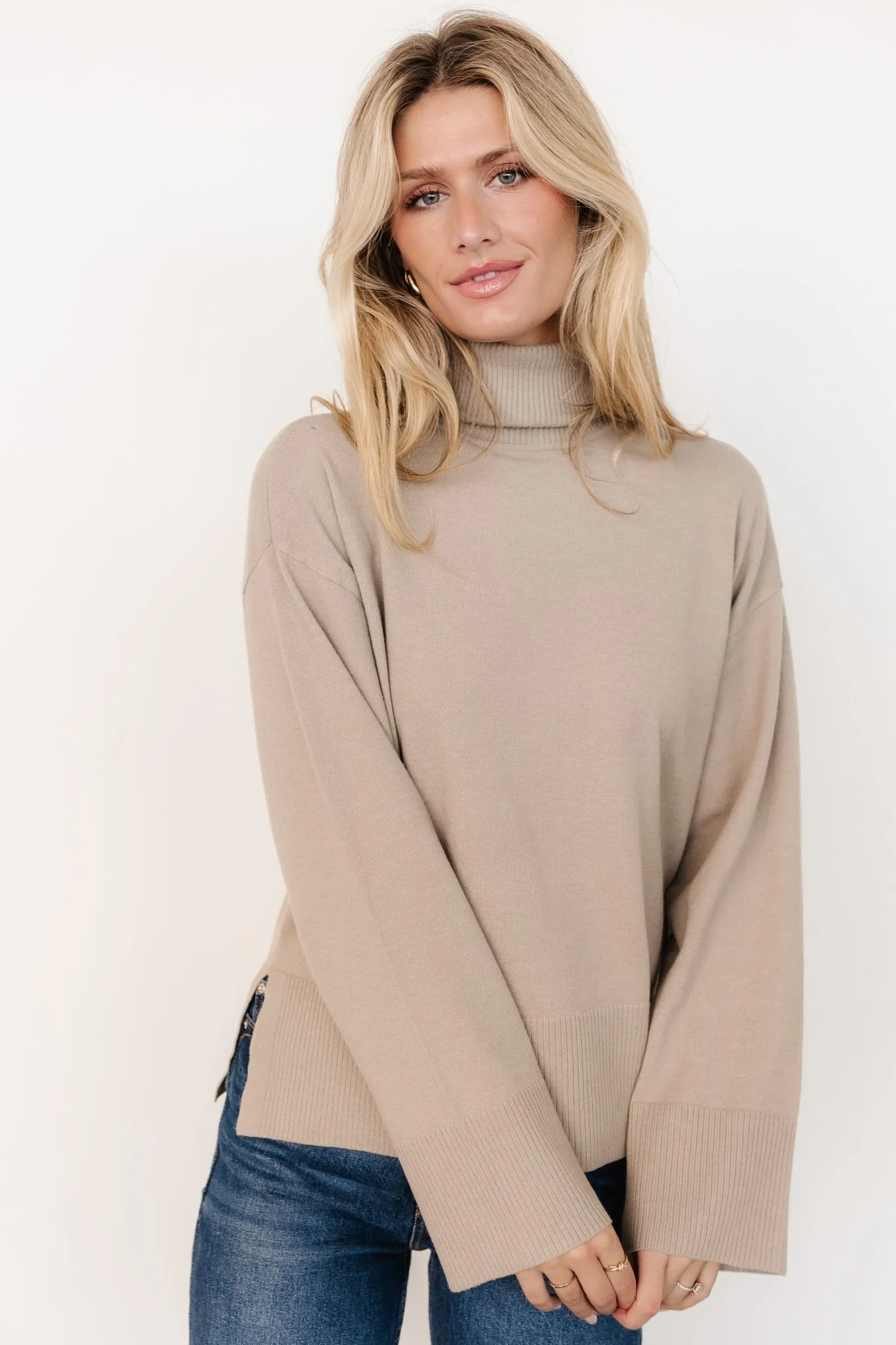 Irene Turtleneck Sweater Top | Stone - Jamouz