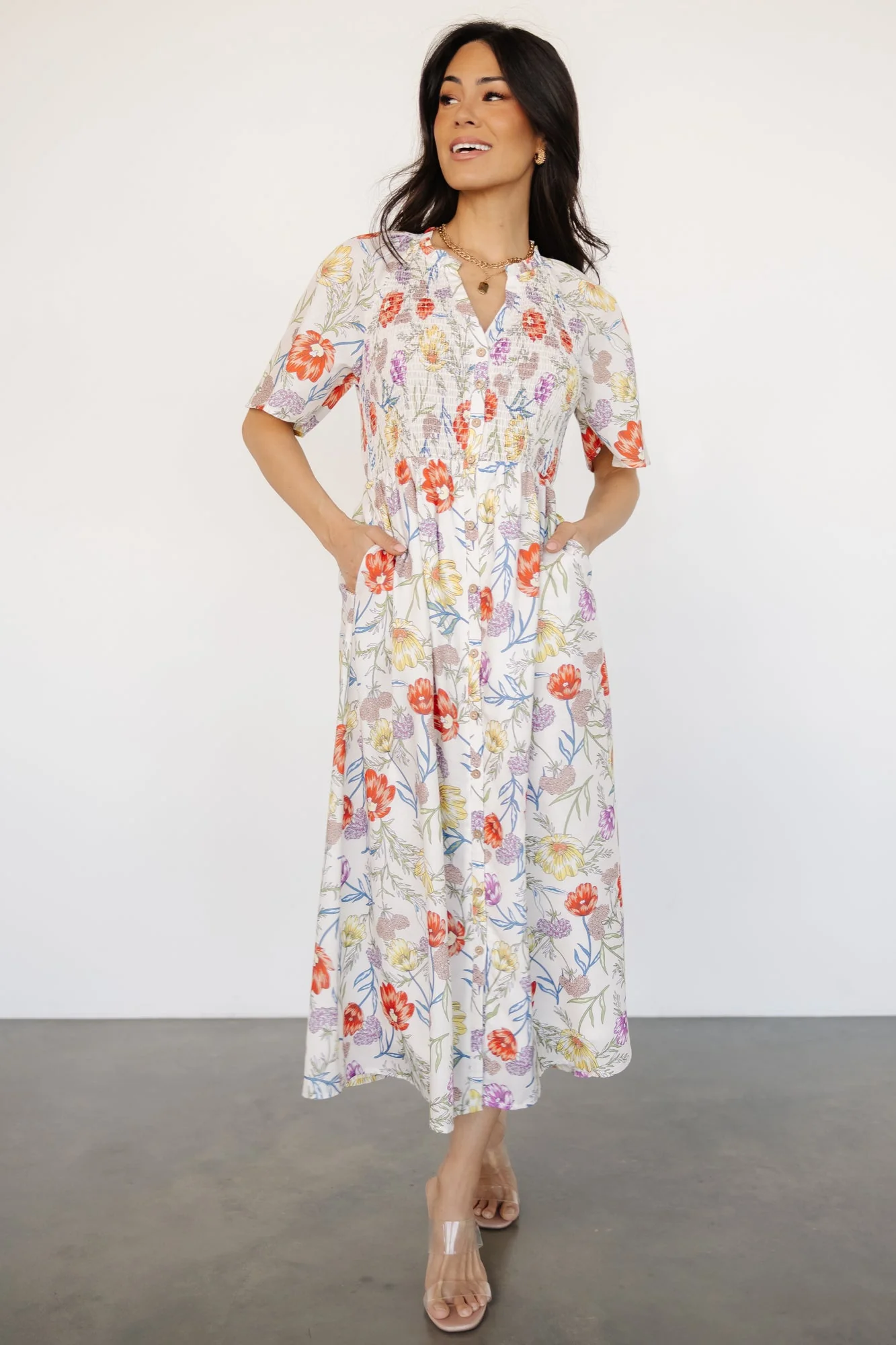 Botega Midi Dress | Ivory Multi Floral - Jamouz
