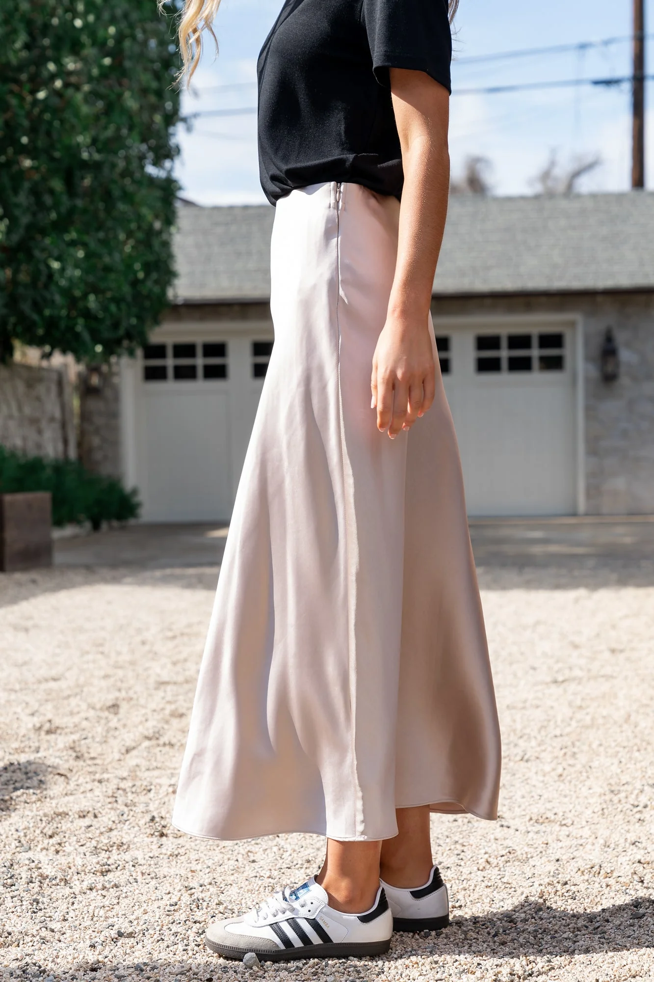 Celeste Satin Midi Skirt | Champagne - Jamouz