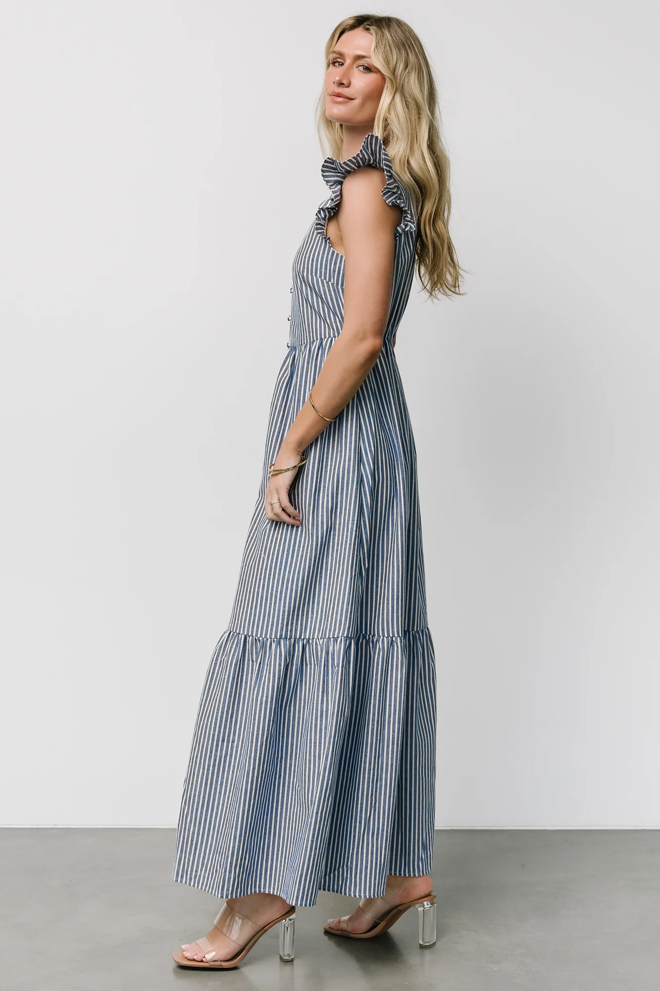 Hettie Button Maxi Dress | Blue Stripe - Jamouz