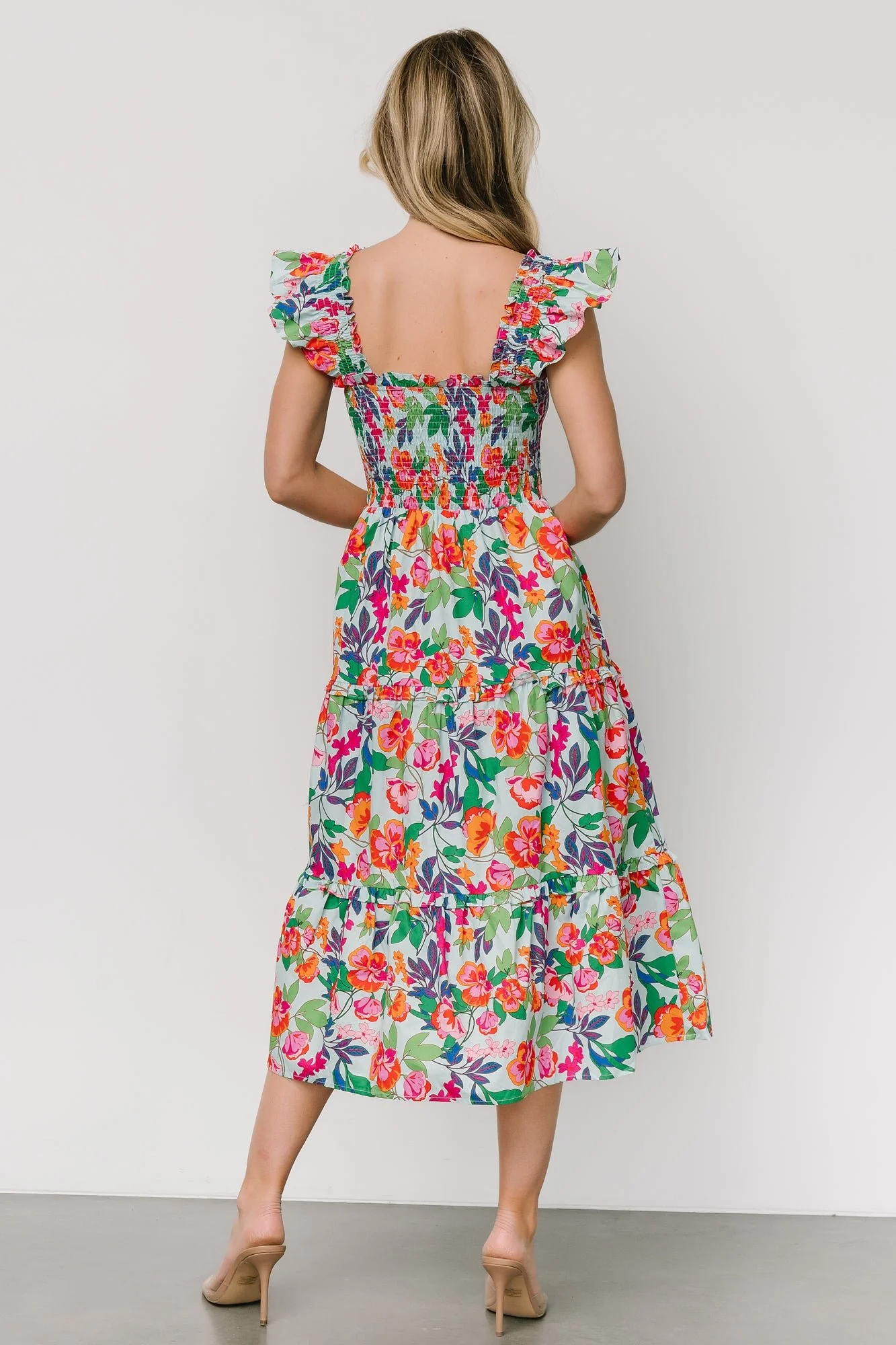 Harper Smocked Midi Dress | Blue Multi Floral - Jamouz