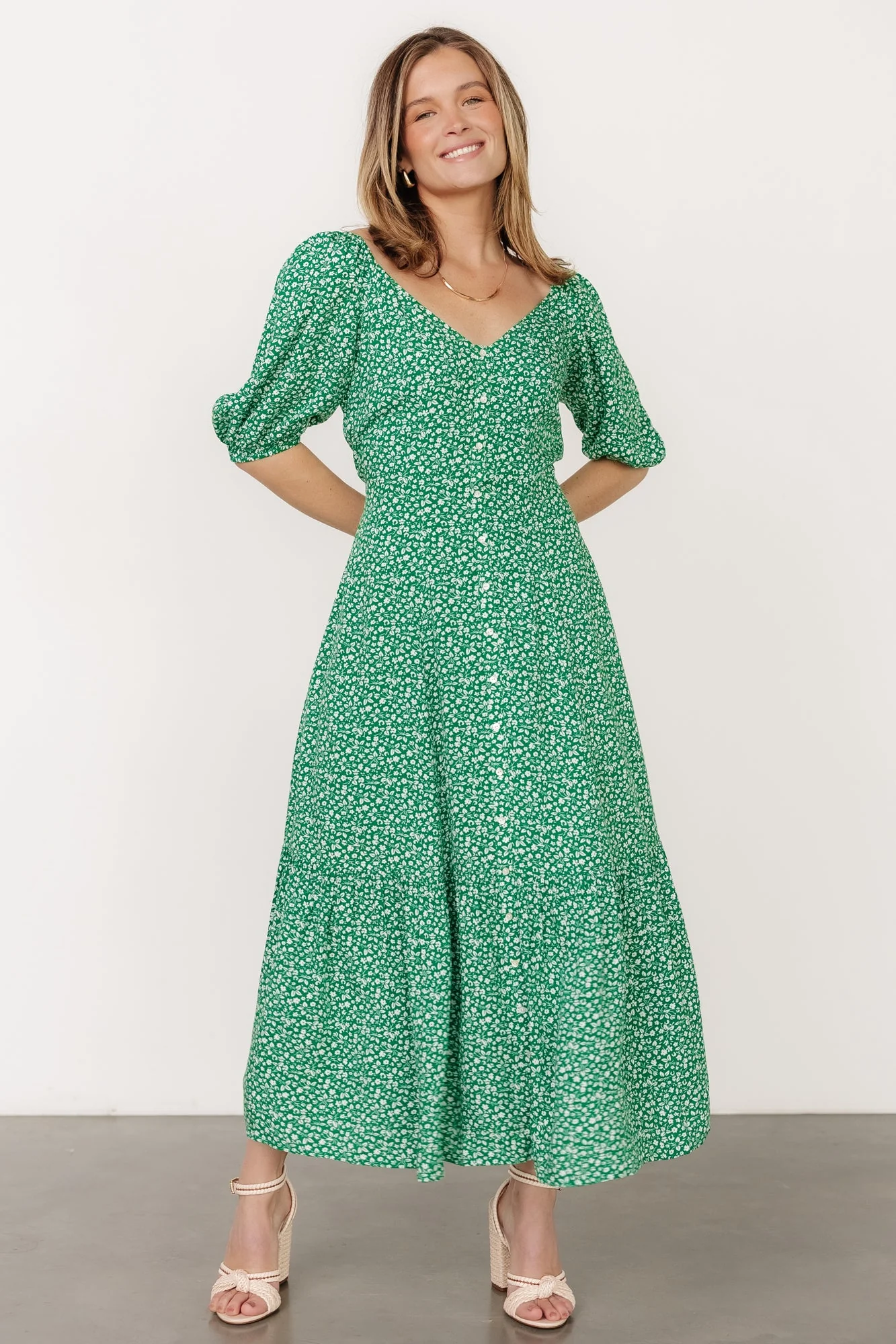 Elisabeth Button Dress | Green Floral - Jamouz