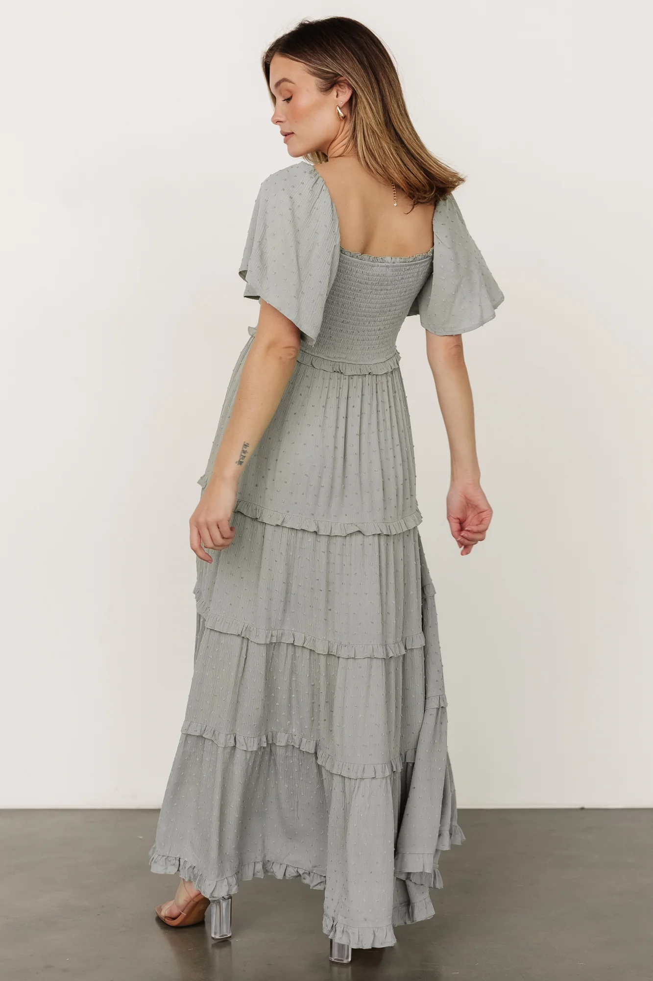 Lenora Smocked Dotted Maxi Dress | Sage - Jamouz