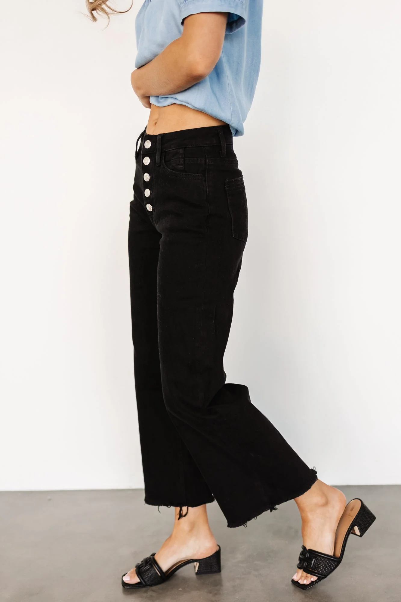 Georgie High Rise Wide Leg Jeans | Black - Jamouz