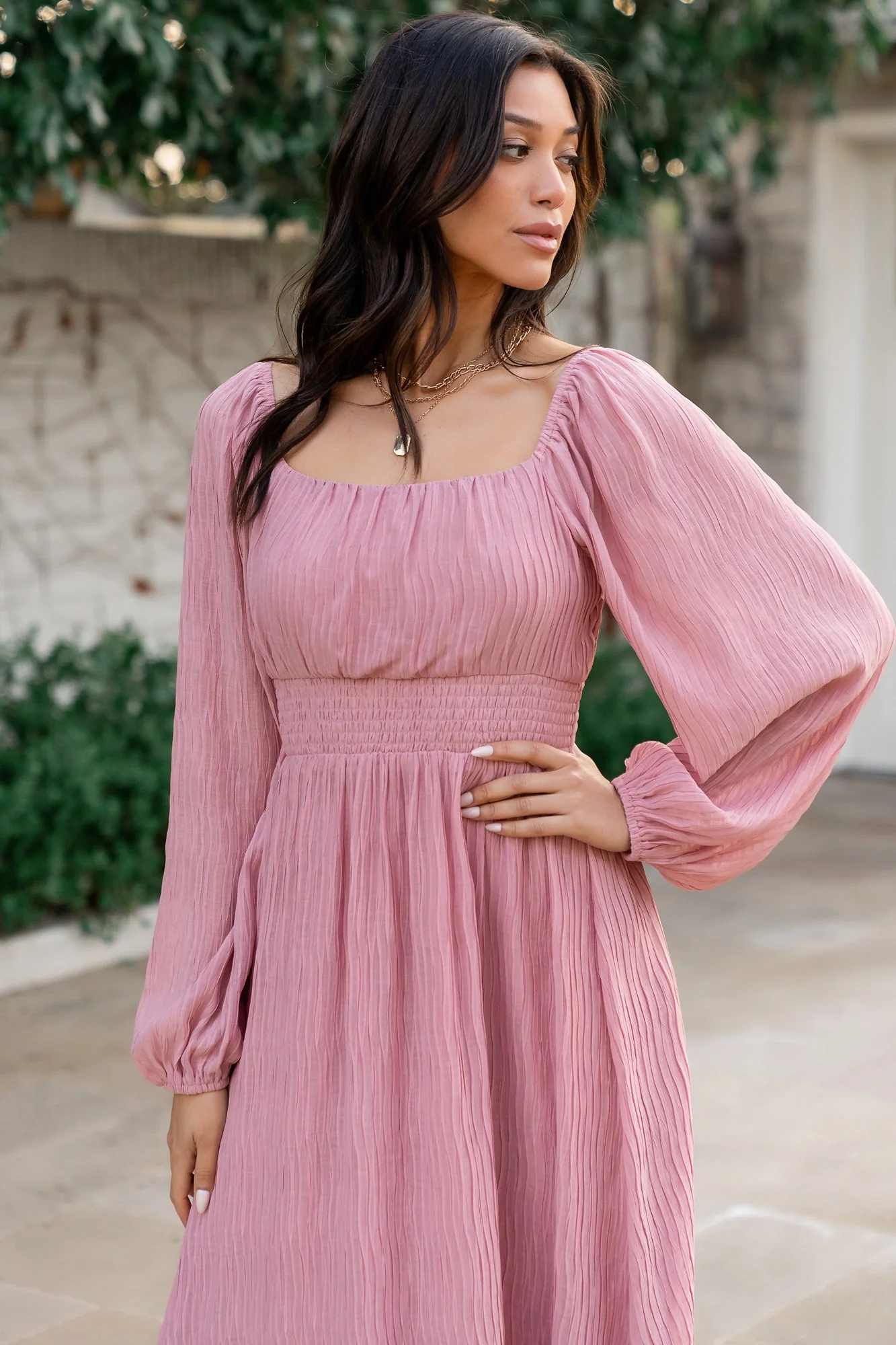 Dalton Pleated Midi Dress | Blush - Jamouz