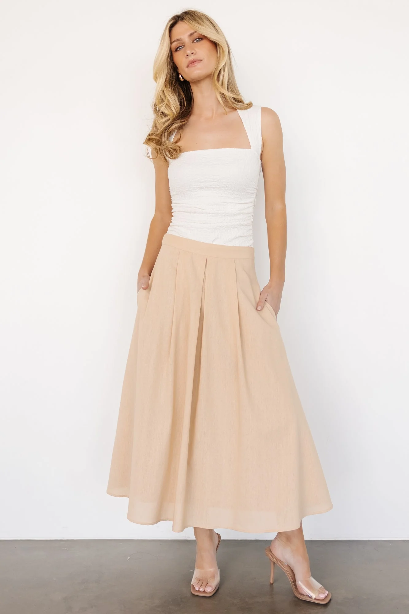 Katie Pleated Midi Skirt | Natural - Jamouz