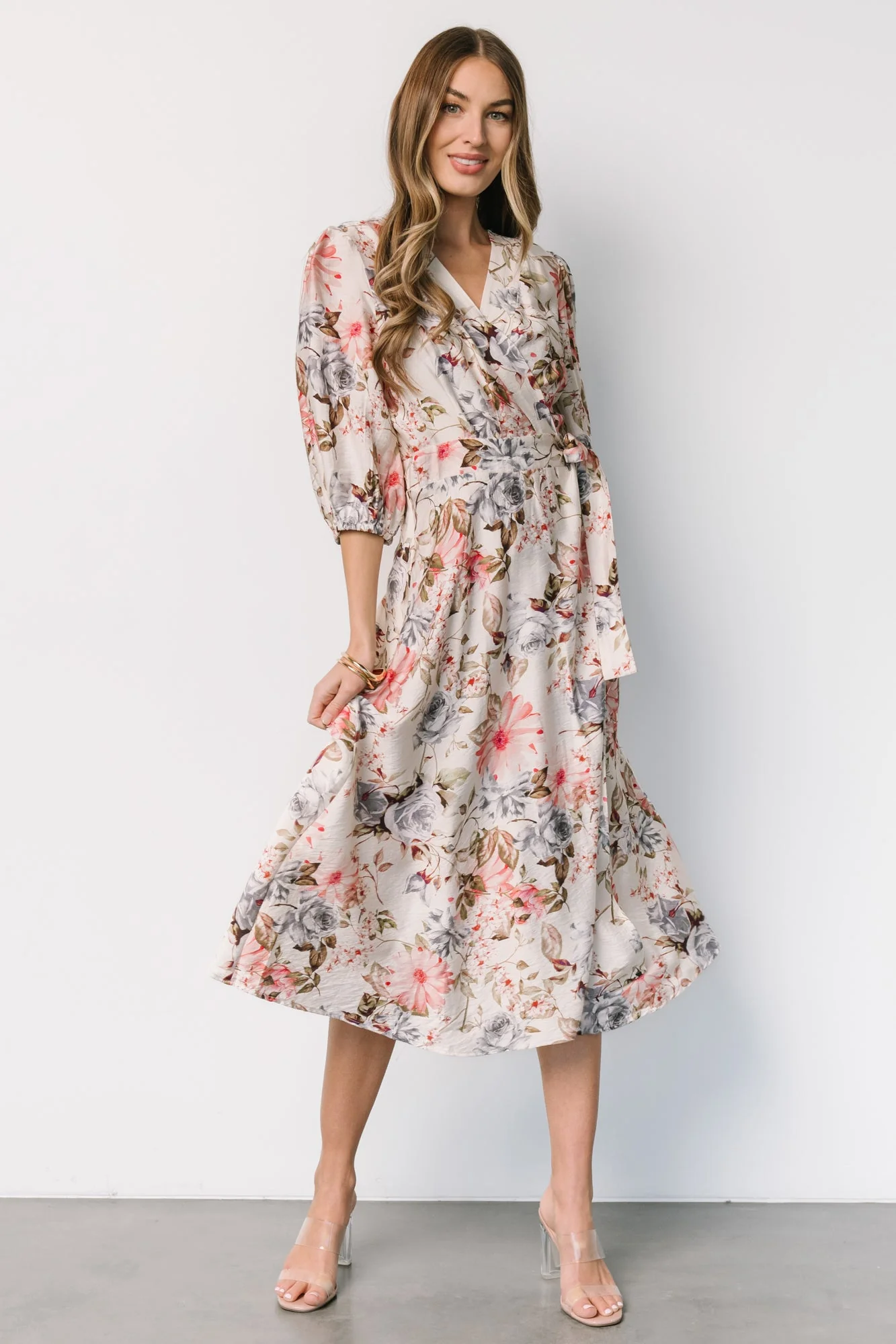 Fiorina Wrap Midi Dress | Ivory Multi Floral - Jamouz