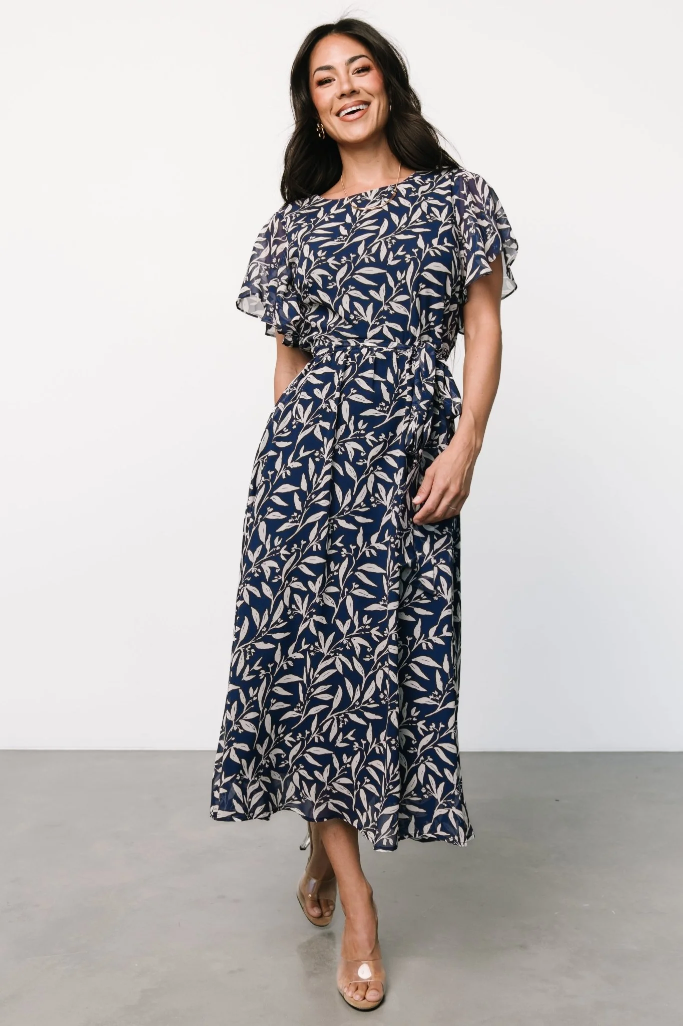 Laurel Midi Dress | Blue + Gray Floral - Jamouz