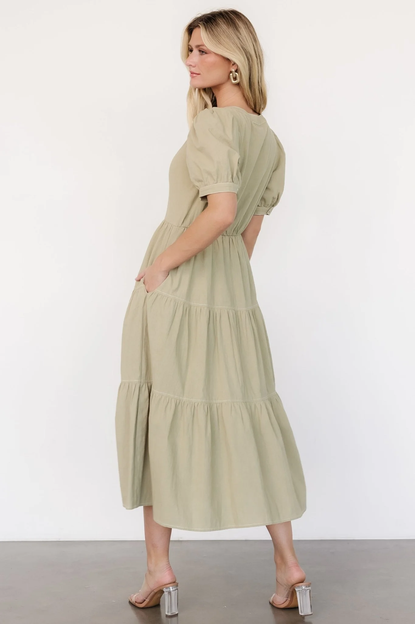 Shelby Button Top Dress | Sage Green - Jamouz