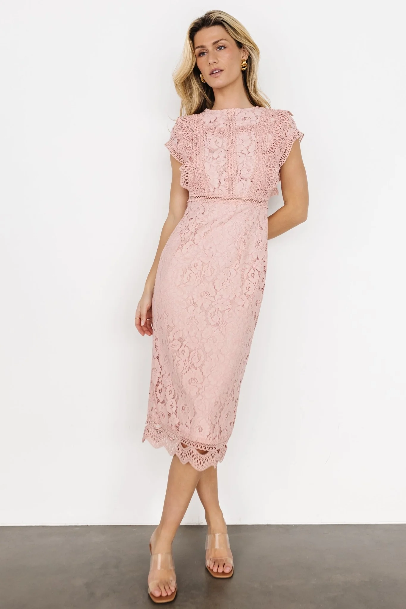 Nessa Lace Midi Dress | Blush - Jamouz
