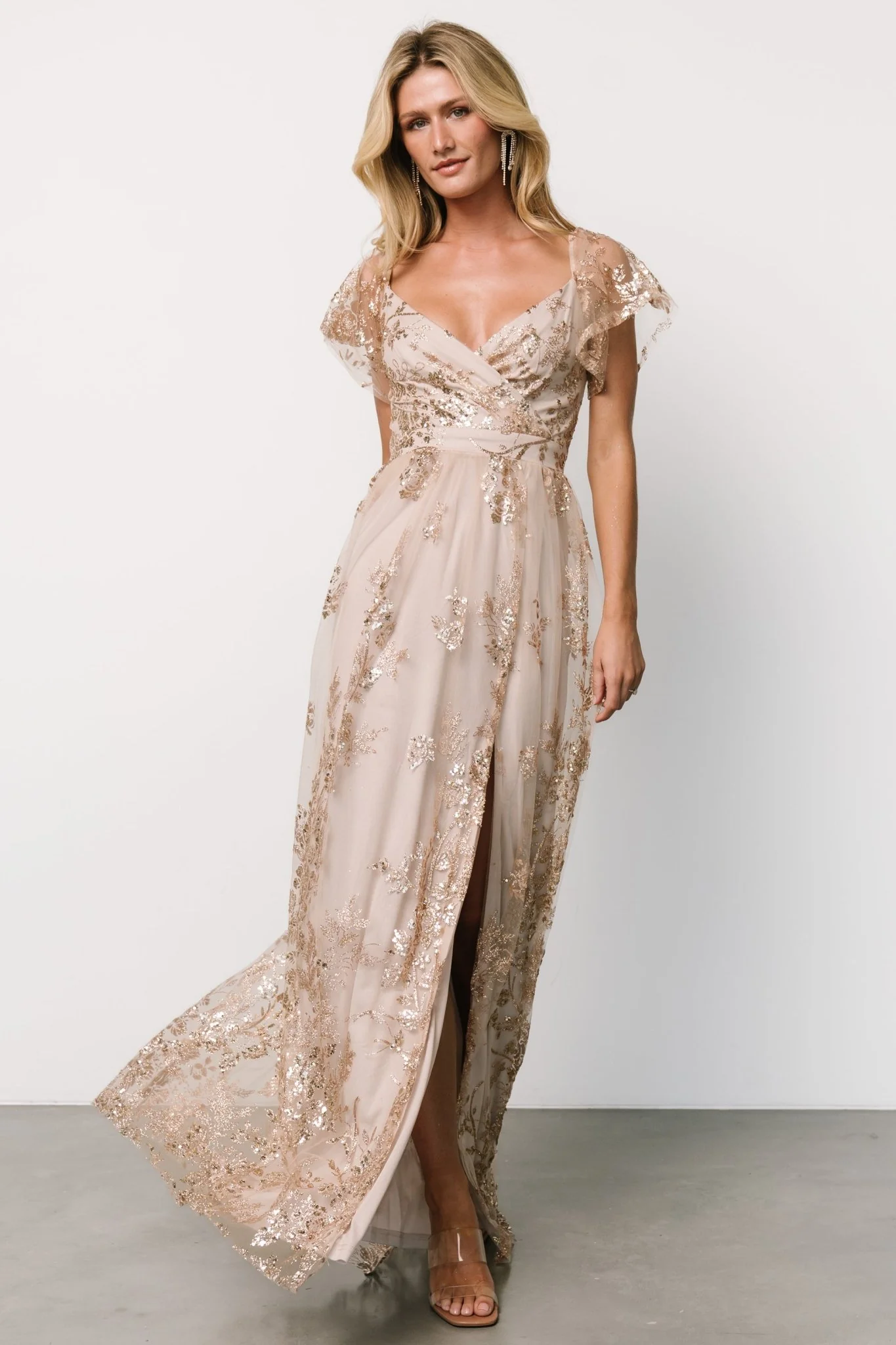 Corinne Shimmer Maxi Gown | Champagne - Jamouz