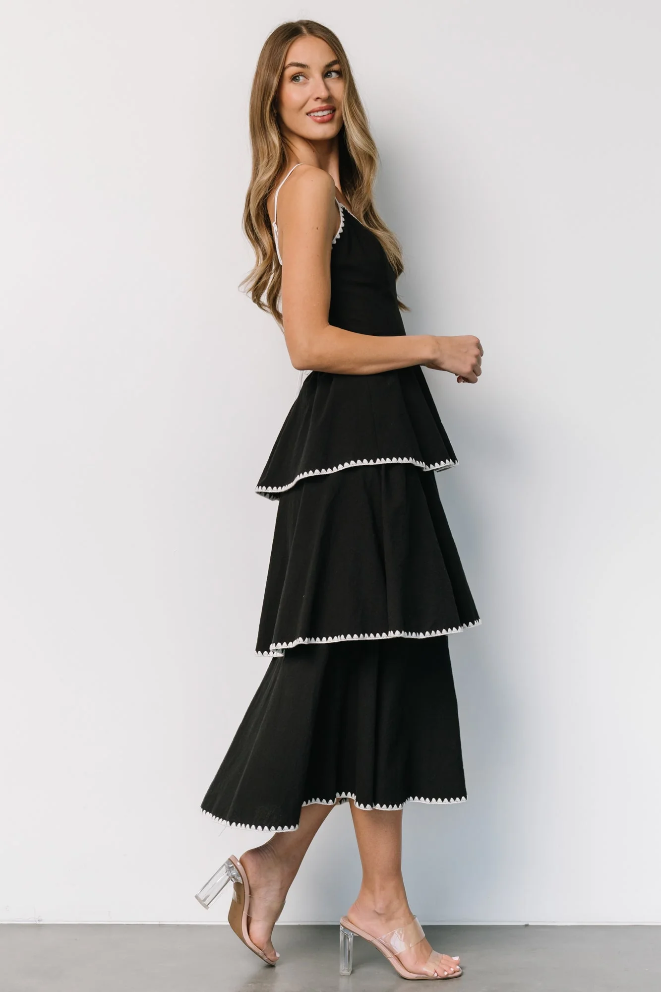 Odette Tiered Dress | Black + White - Jamouz
