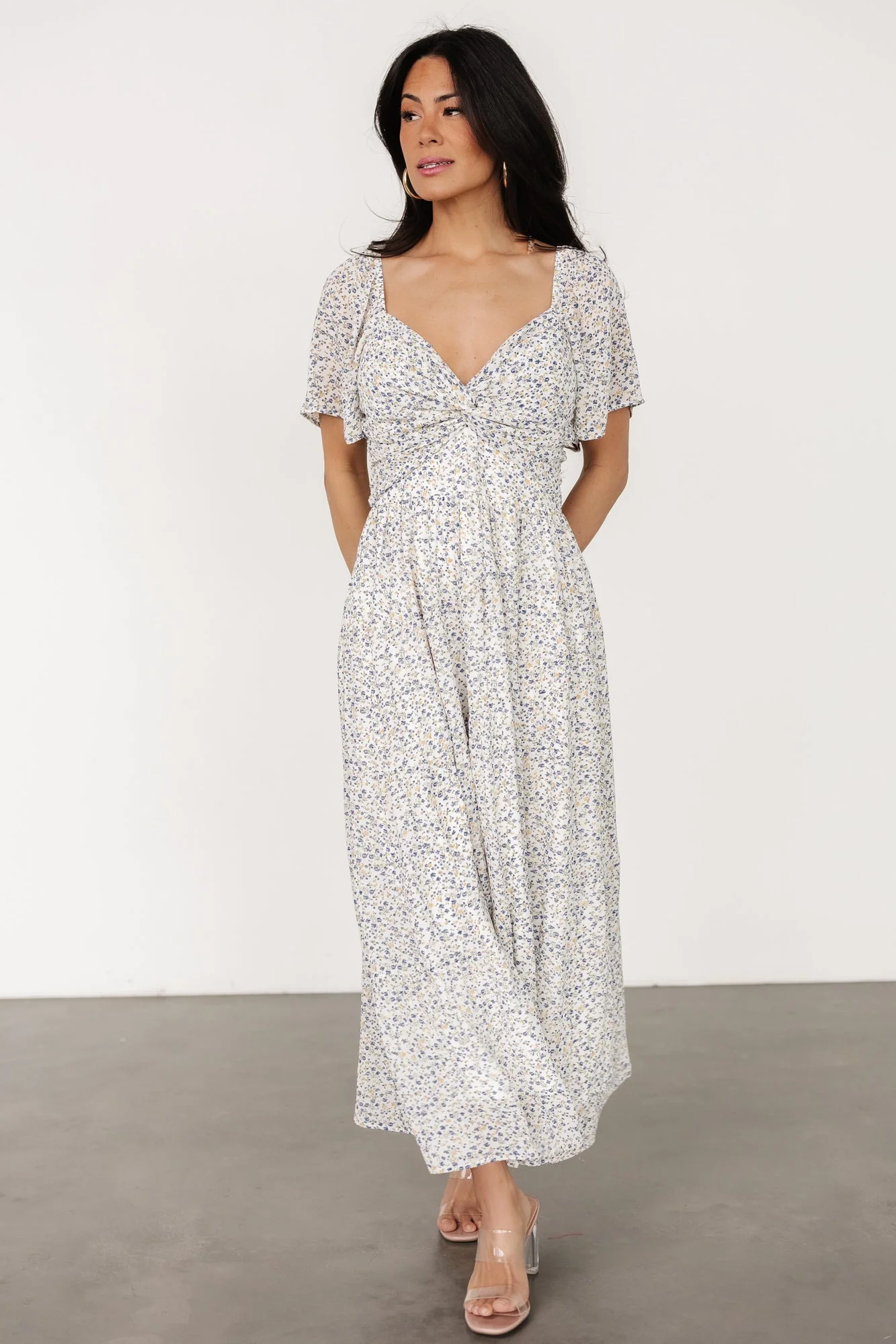 Emiliana Dress | Ivory + Blue Floral - Jamouz