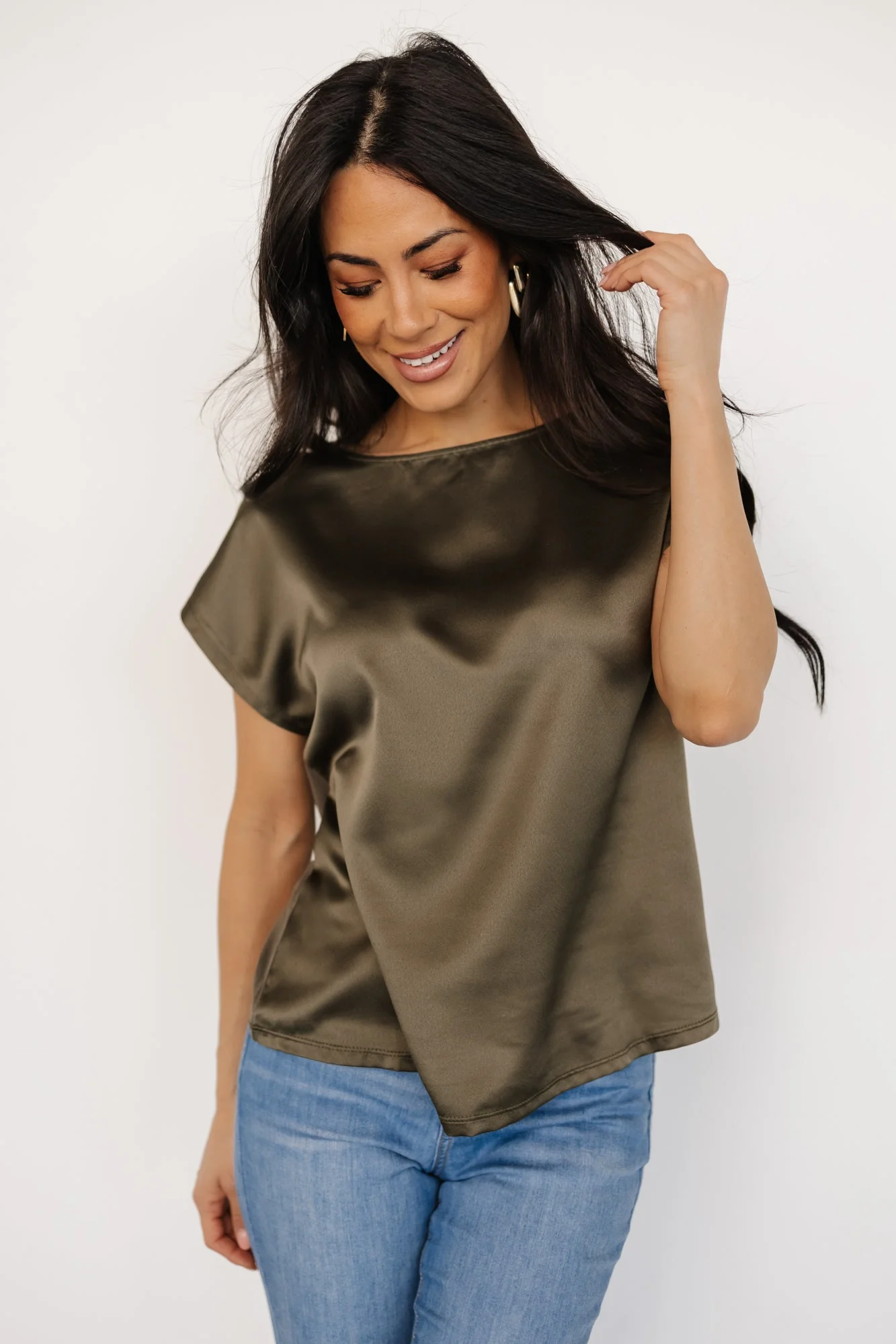Leonie Satin Top | Olive - Jamouz