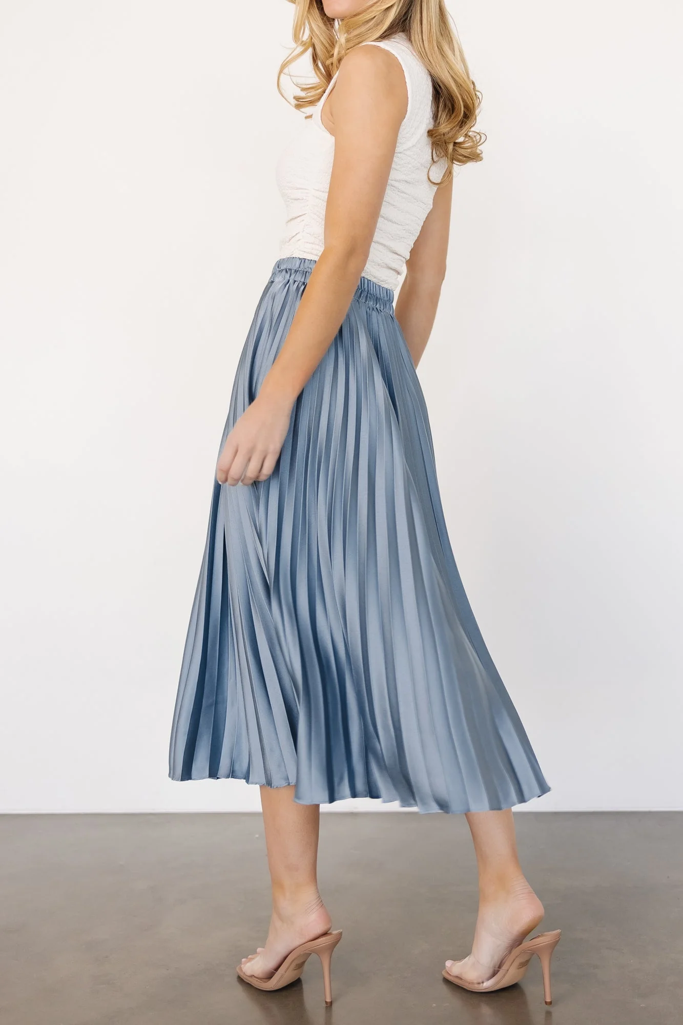 Demetria Pleated Midi Skirt | Steel Blue - Jamouz