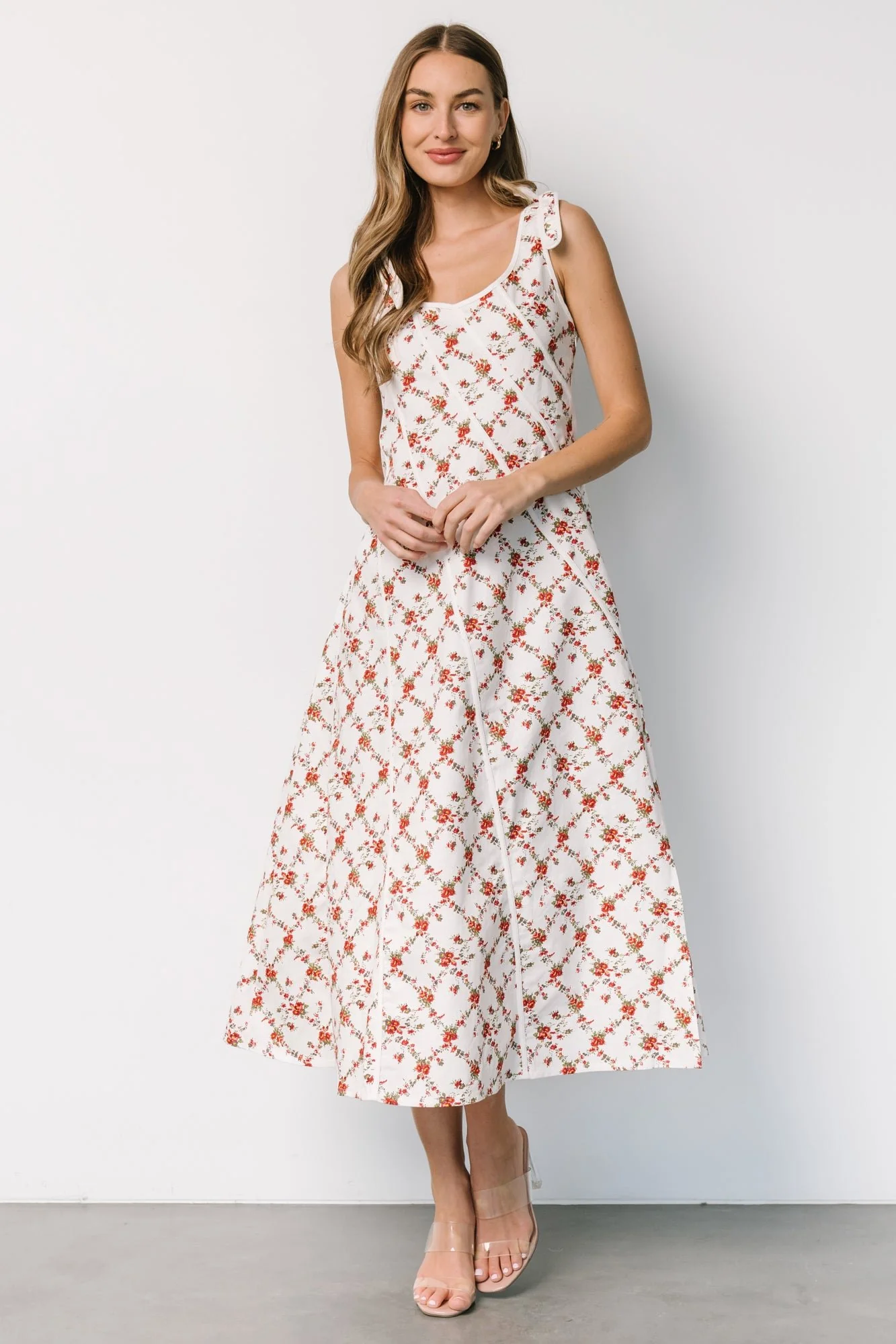 Isla Tank Dress | Off White + Red Floral - Jamouz