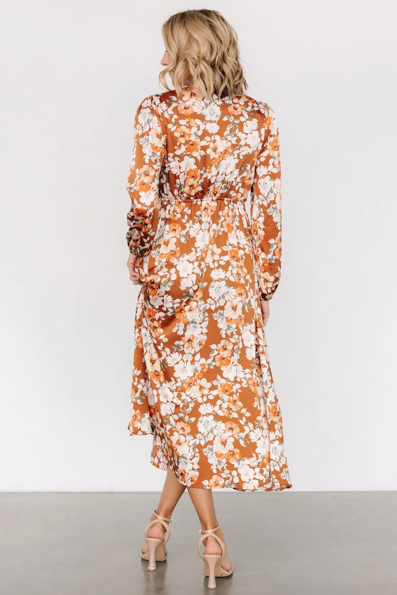 Clarissa Faux Wrap Midi Dress | Copper + Ivory - Jamouz