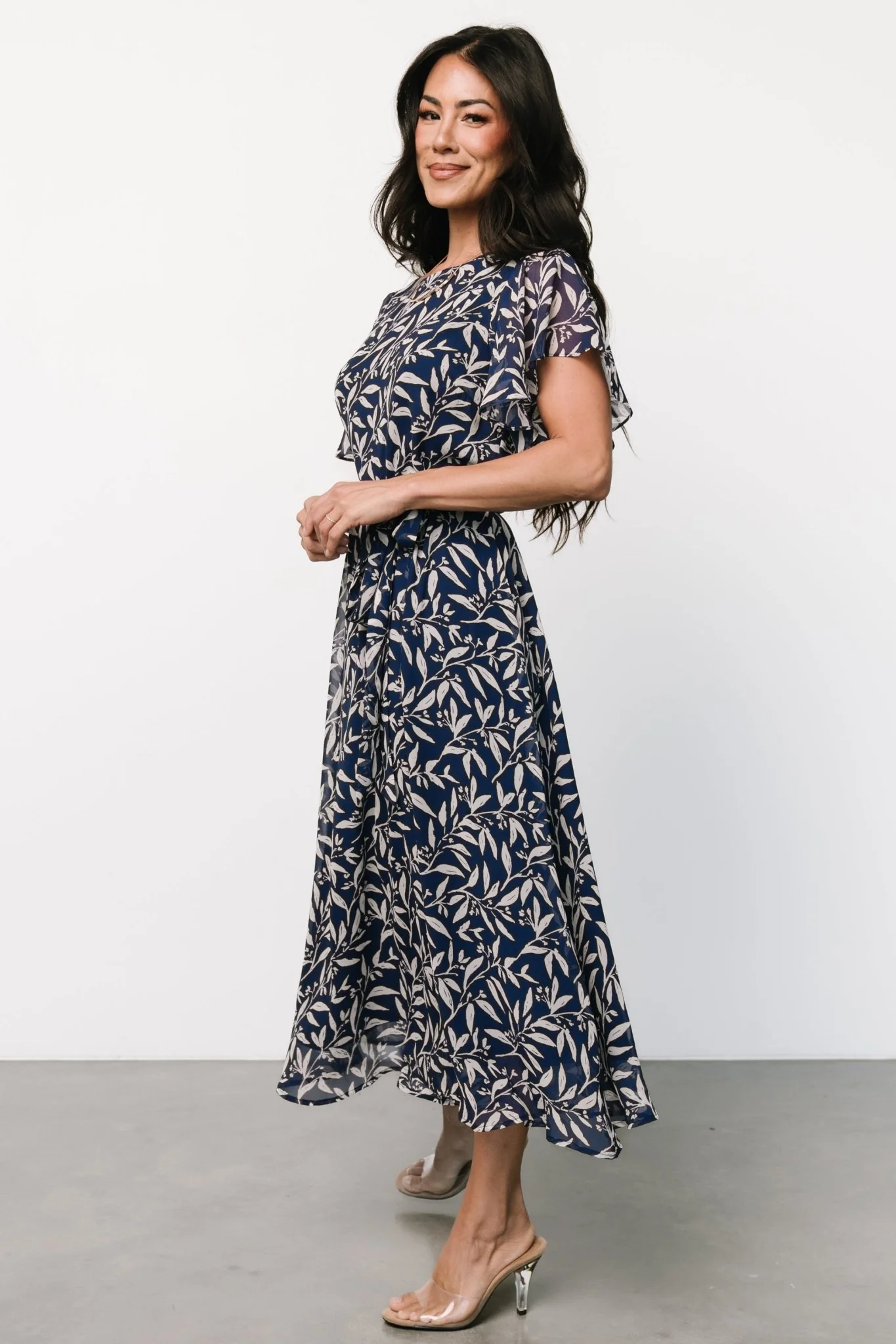 Laurel Midi Dress | Blue + Gray Floral - Jamouz