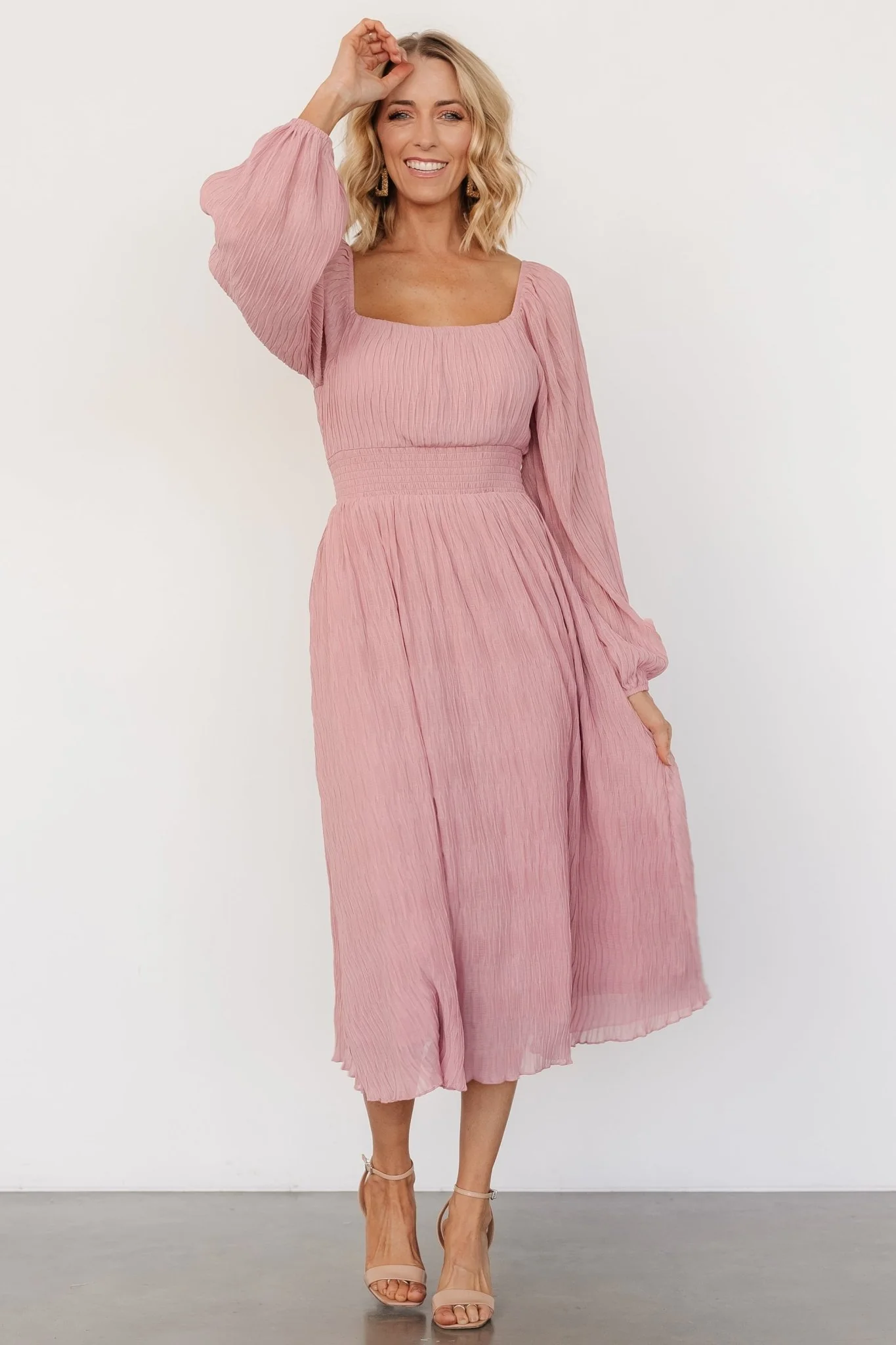 Dalton Pleated Midi Dress | Blush - Jamouz