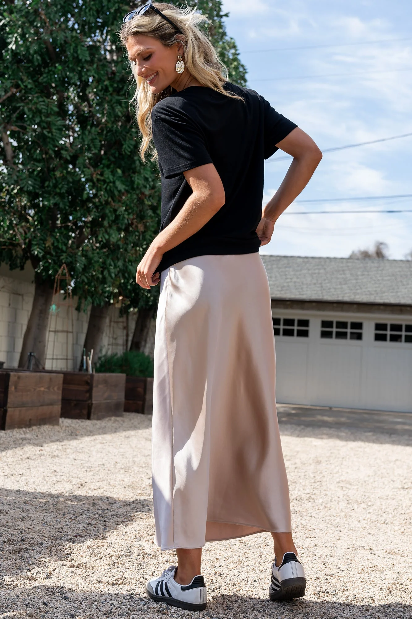 Celeste Satin Midi Skirt | Champagne - Jamouz