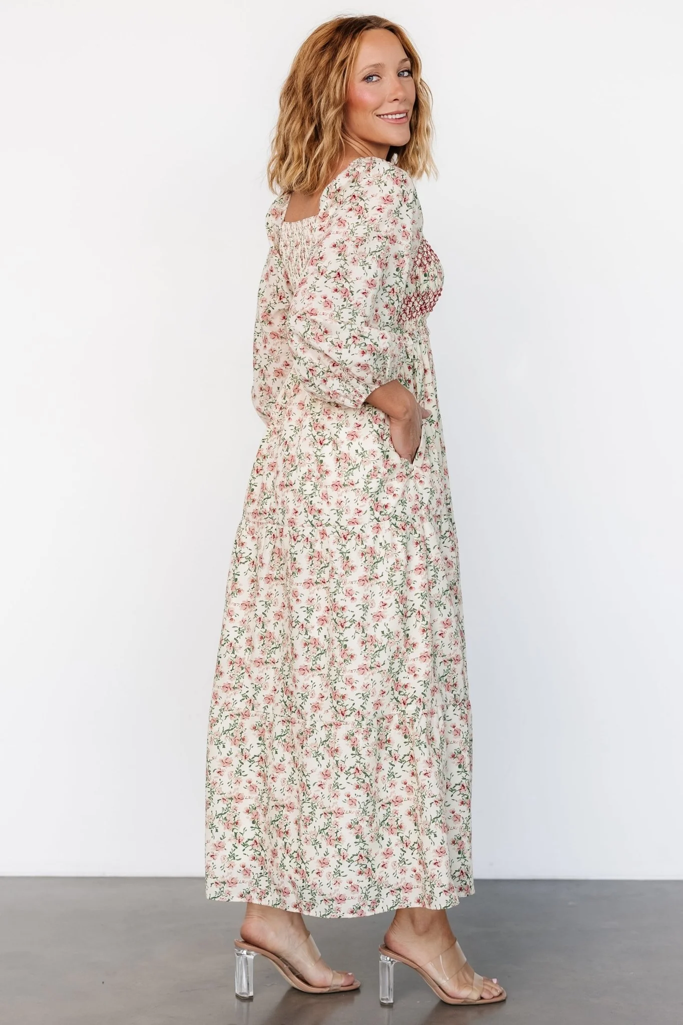 Louisa Smocked Maxi Dress | Cream Floral - Jamouz