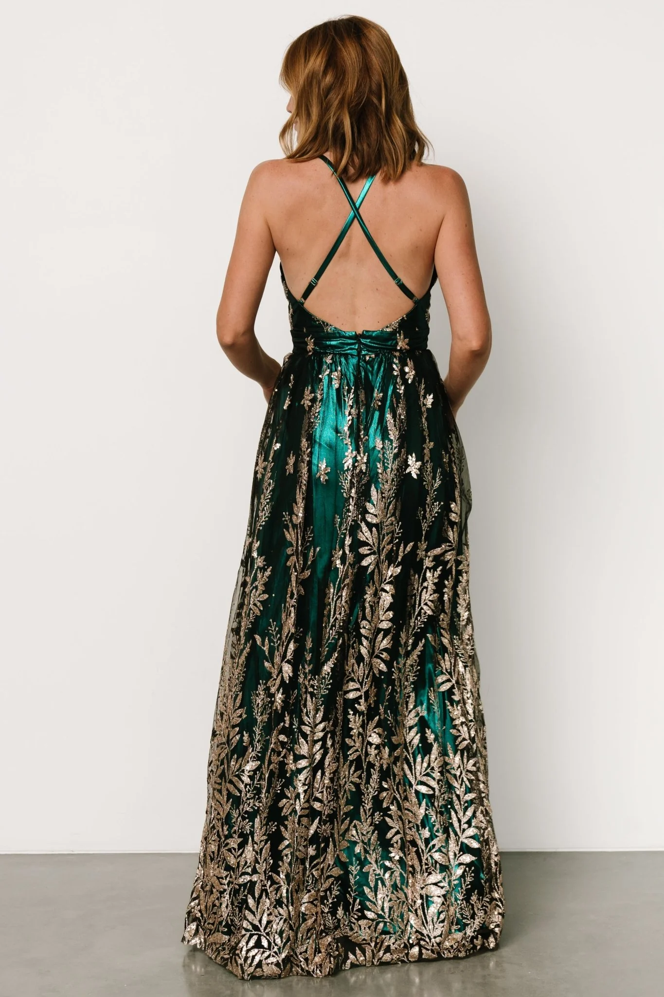 Eirena Sparkle Gown | Emerald + Rose Gold - Jamouz