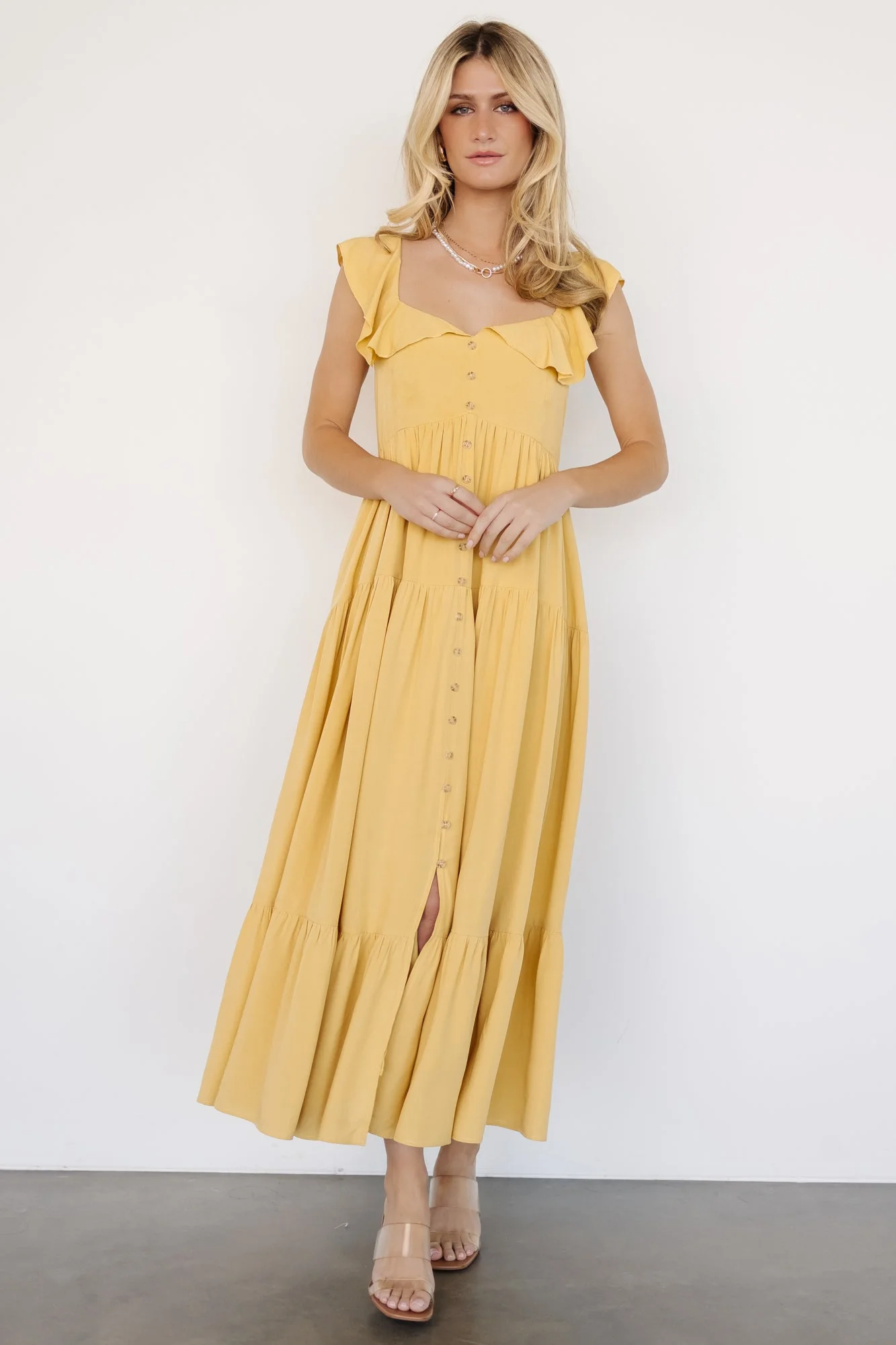Ellie Ruffle Top Dress | Golden Yellow - Jamouz