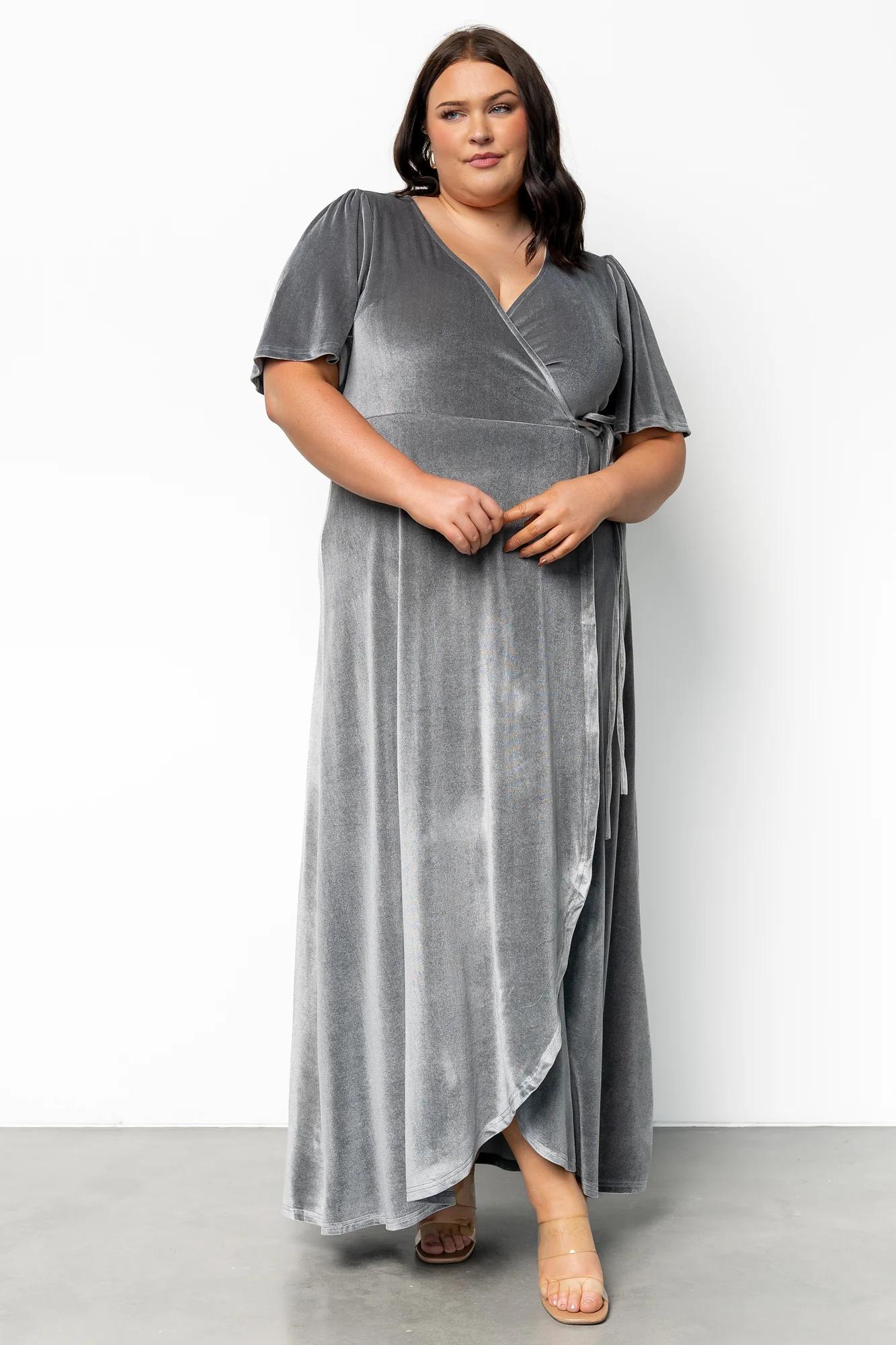 Katelyn Velvet Maxi Wrap Dress | Dusty Blue - Jamouz