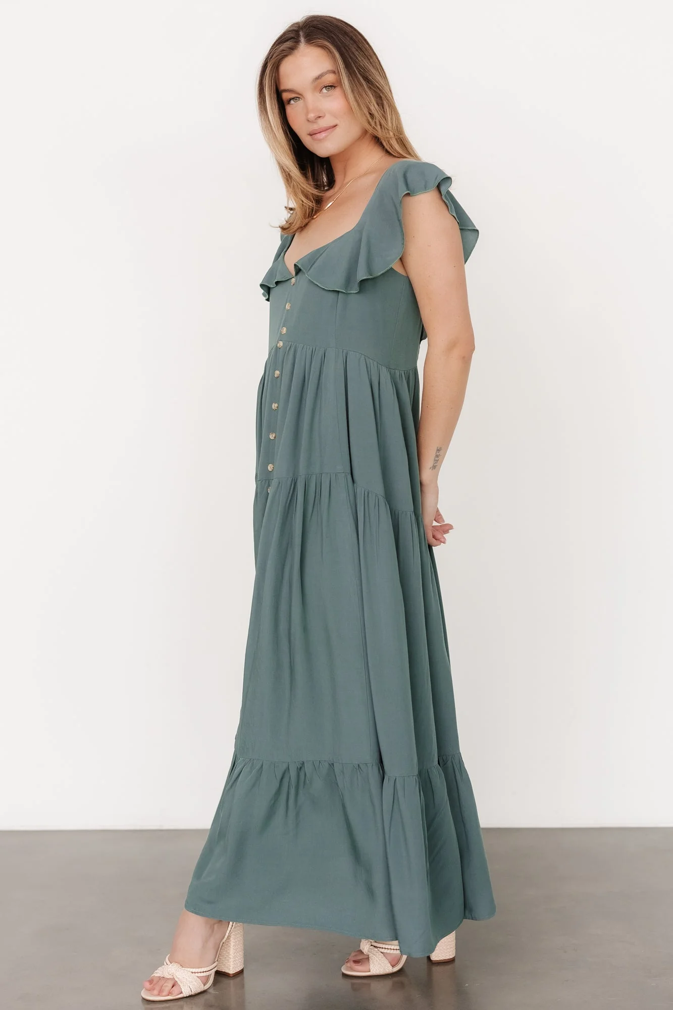 Ellie Ruffle Top Dress | Deep Teal - Jamouz