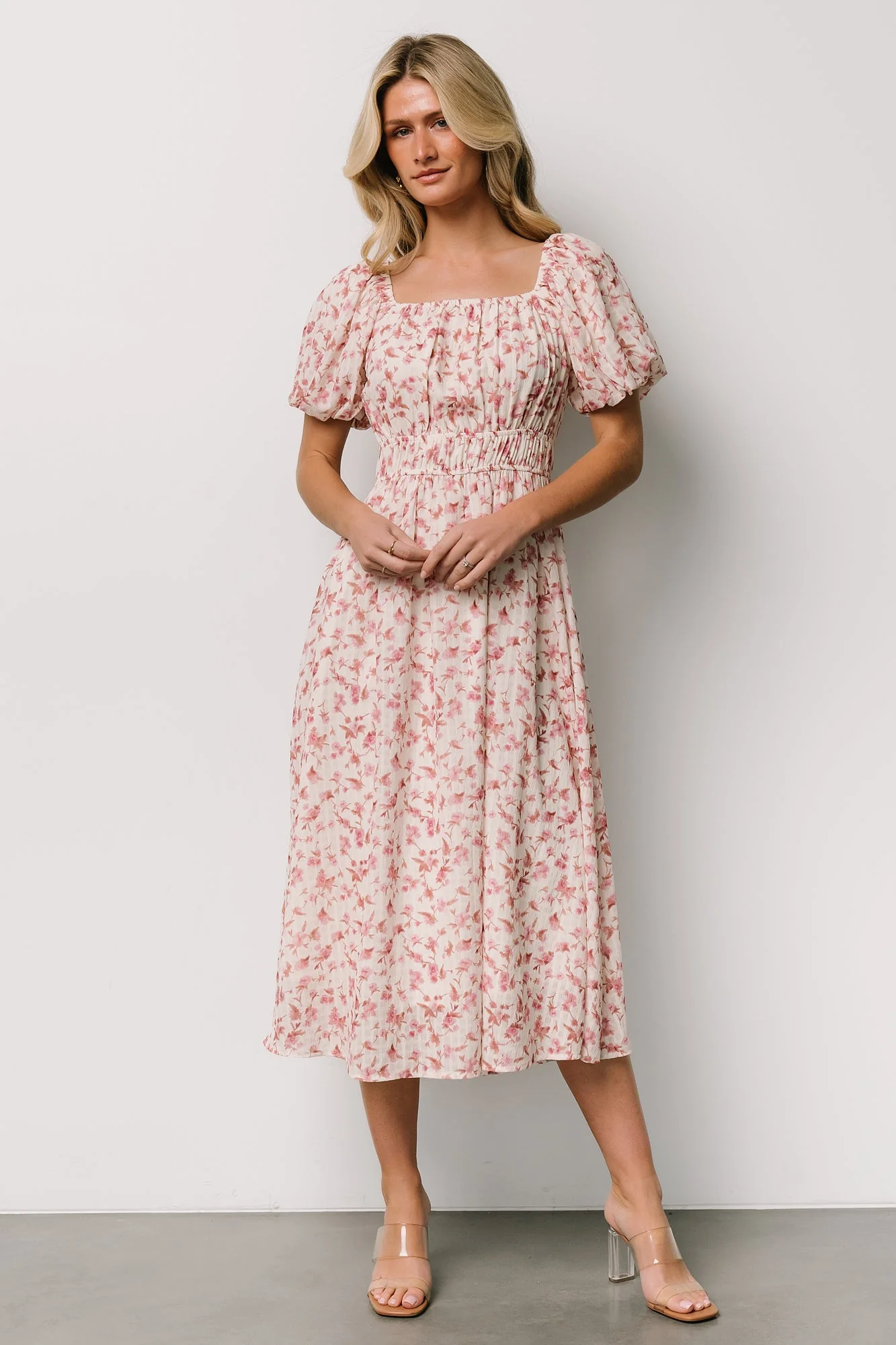 Dorine Midi Dress | Ivory + Blush Floral - Jamouz
