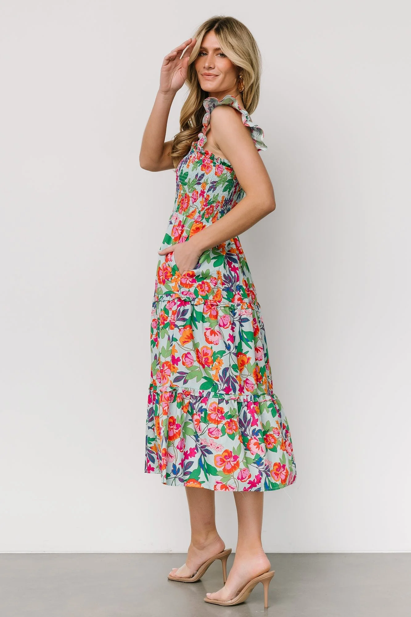 Harper Smocked Midi Dress | Blue Multi Floral - Jamouz