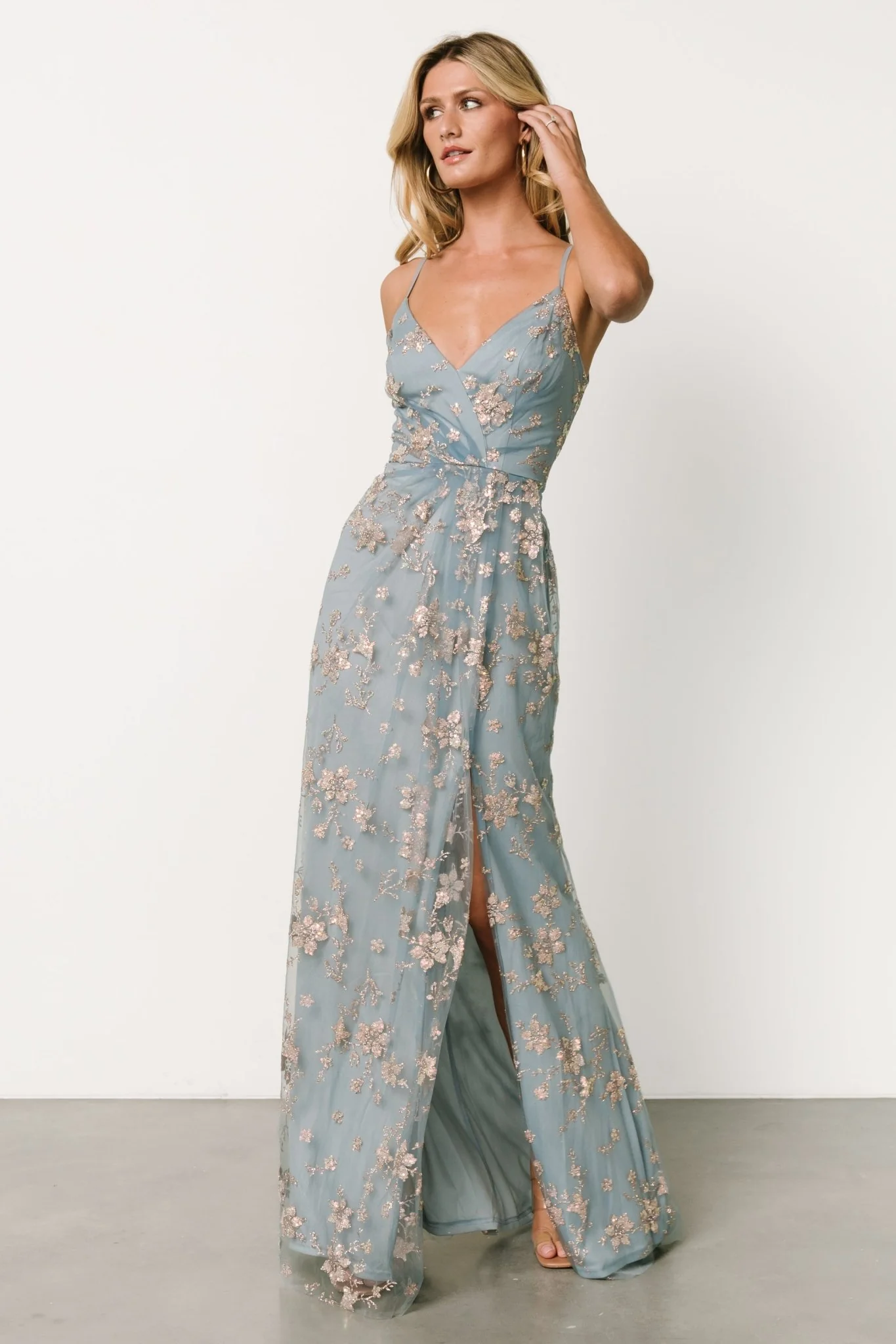 Marcia Sparkle Gown | Light Blue + Rose Gold - Jamouz