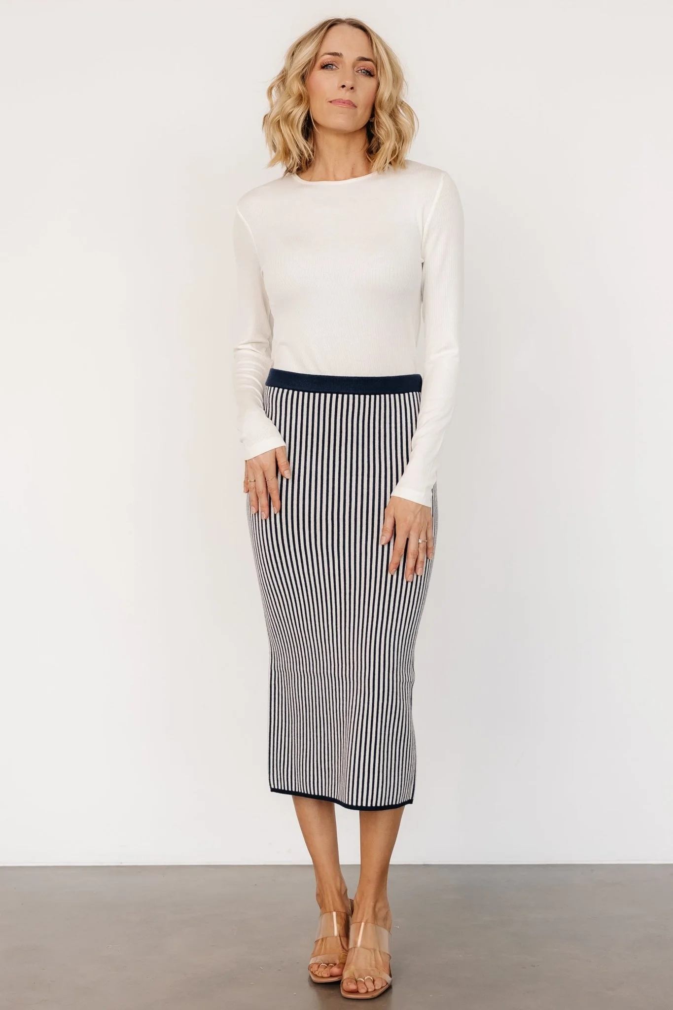 Alonso Knit Midi Skirt | Navy Stripe - Jamouz