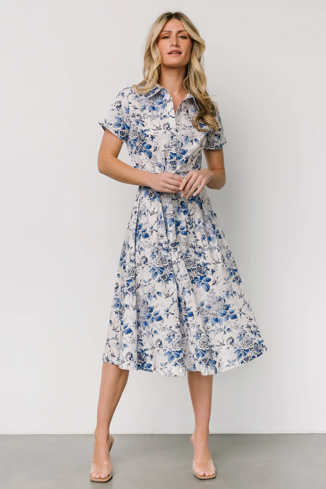Lidia Midi Dress | White + Blue - Jamouz