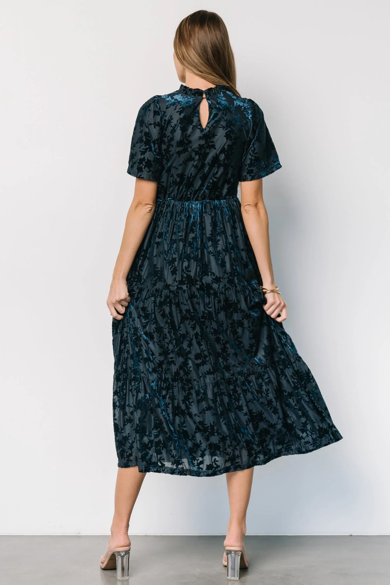 Callen Smocked Velvet Dress | Deep Blue - Jamouz