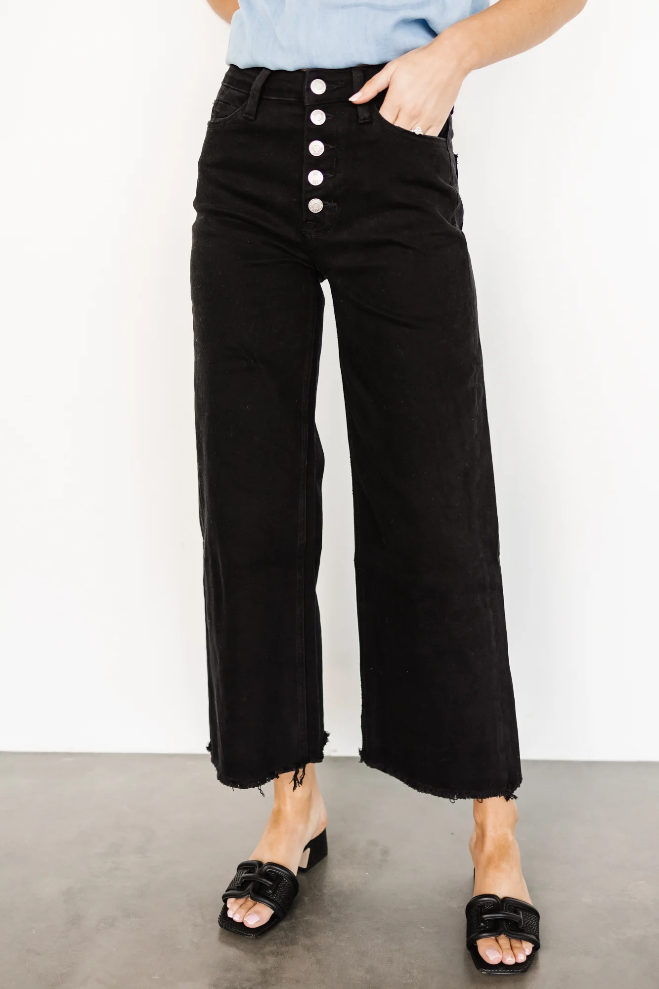Georgie High Rise Wide Leg Jeans | Black - Jamouz