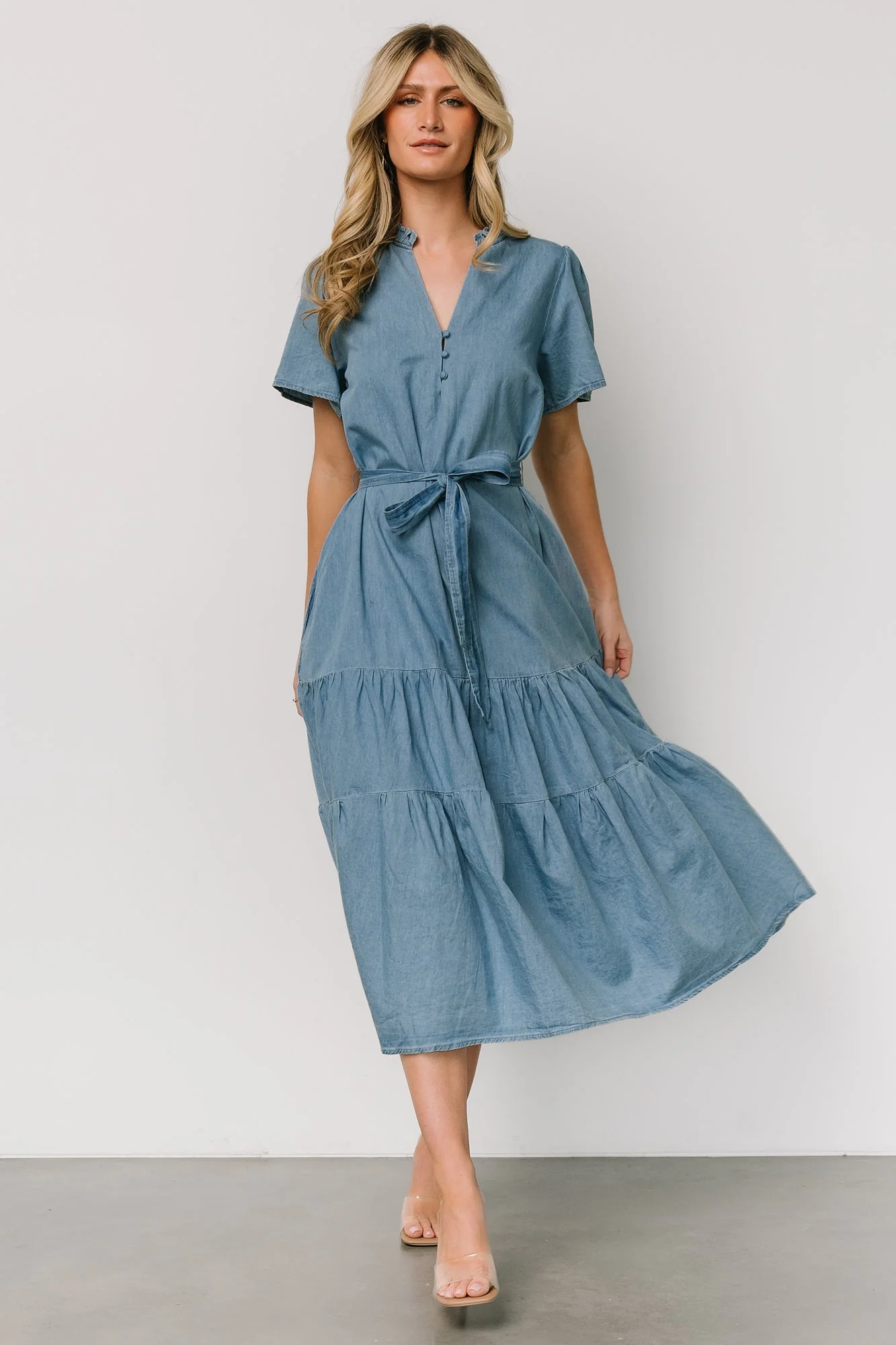 Lisa Midi Dress | Chambray - Jamouz