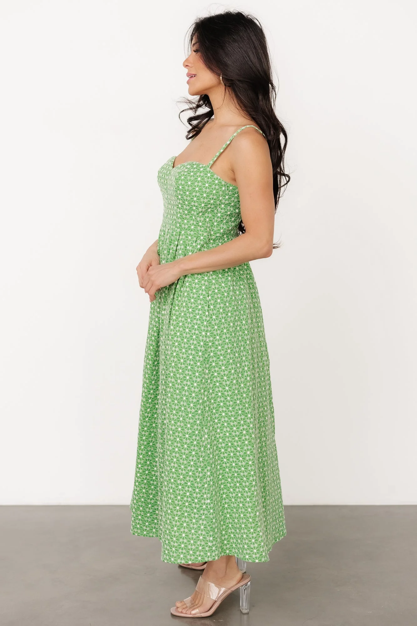 Gracelyn Embroidered Sweetheart Dress | Green Floral - Jamouz