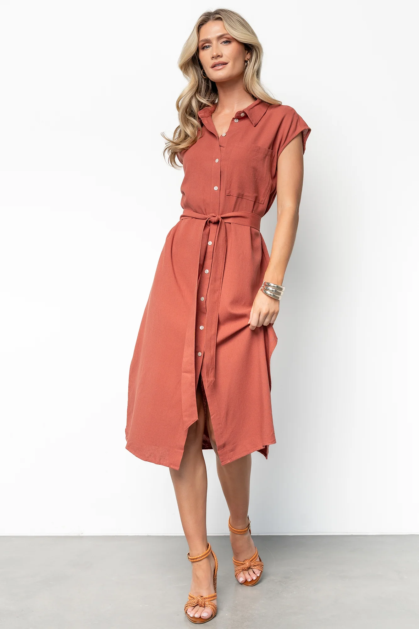 Toledo Button Up Midi Dress | Brick - Jamouz
