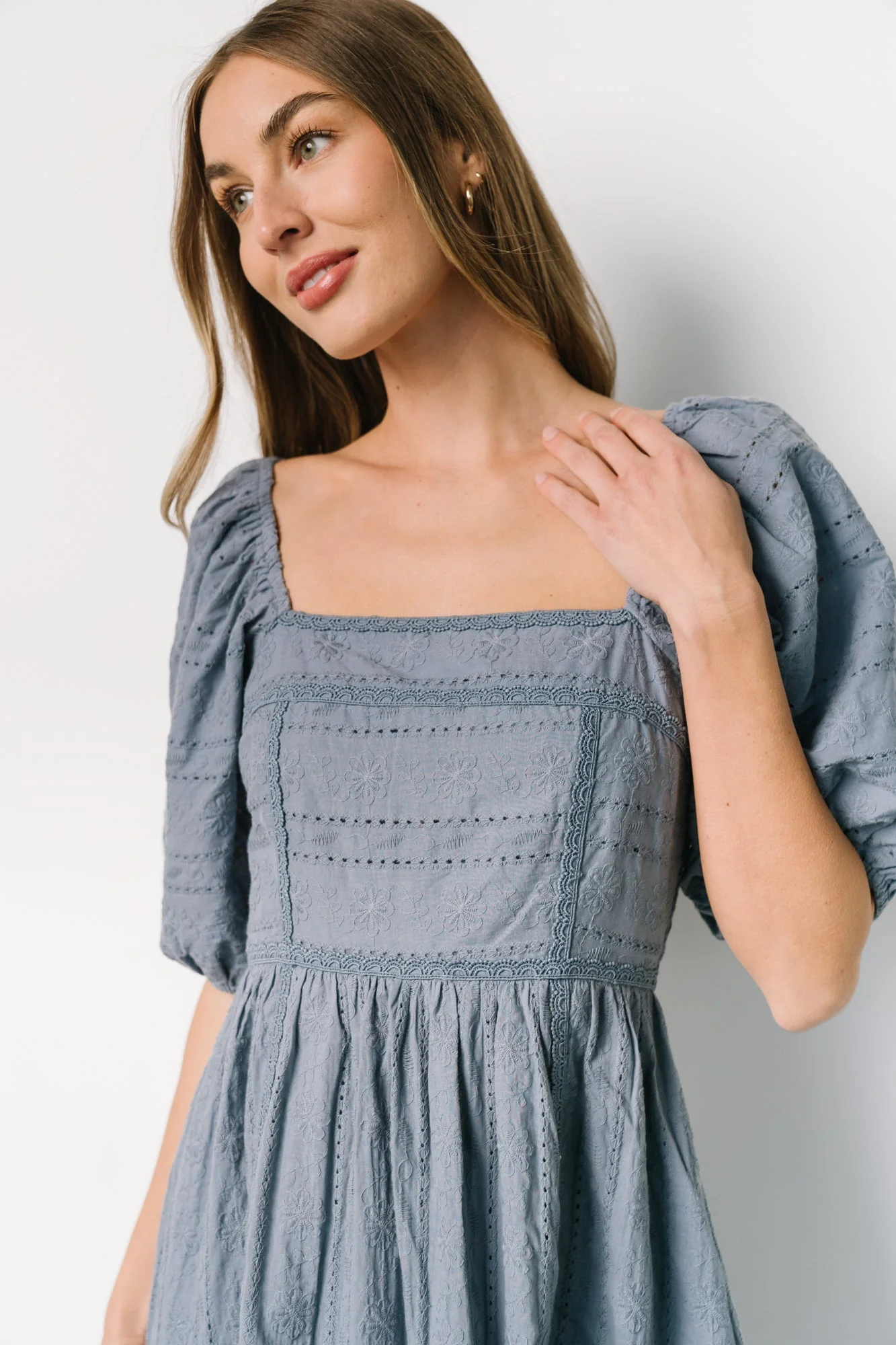 Delaney Eyelet Dress | Dusty Blue - Jamouz