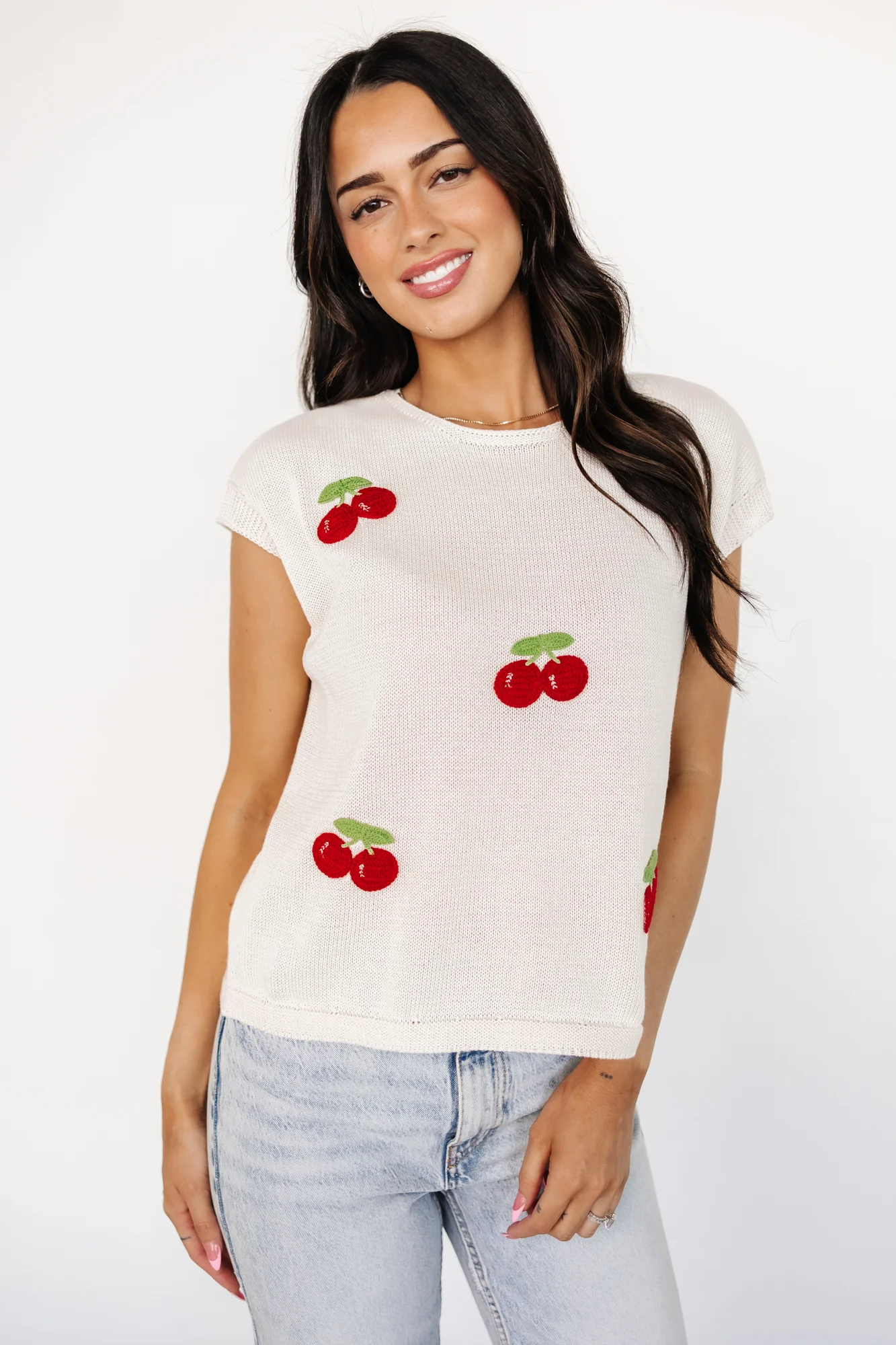 Lexie Knit Top | Cream + Cherry Applique - Jamouz
